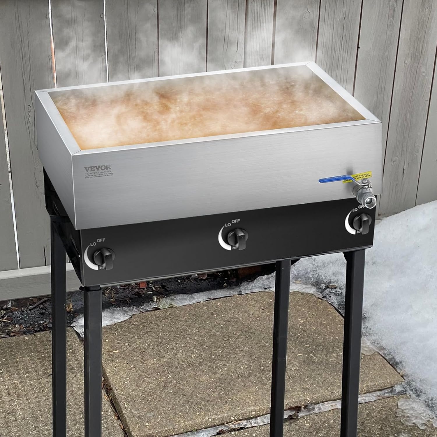 image:imageVEVOR Maple Syrup Evaporator Pan 249 Gal 24 x 24 x 10 Inch Maple Syrup 304 Stainless Steel Maple Syrup Pan Evaporator Pan with 1 Valve and 3 Heating Methods for Home Outdoor24 x 18 x 6 Inch