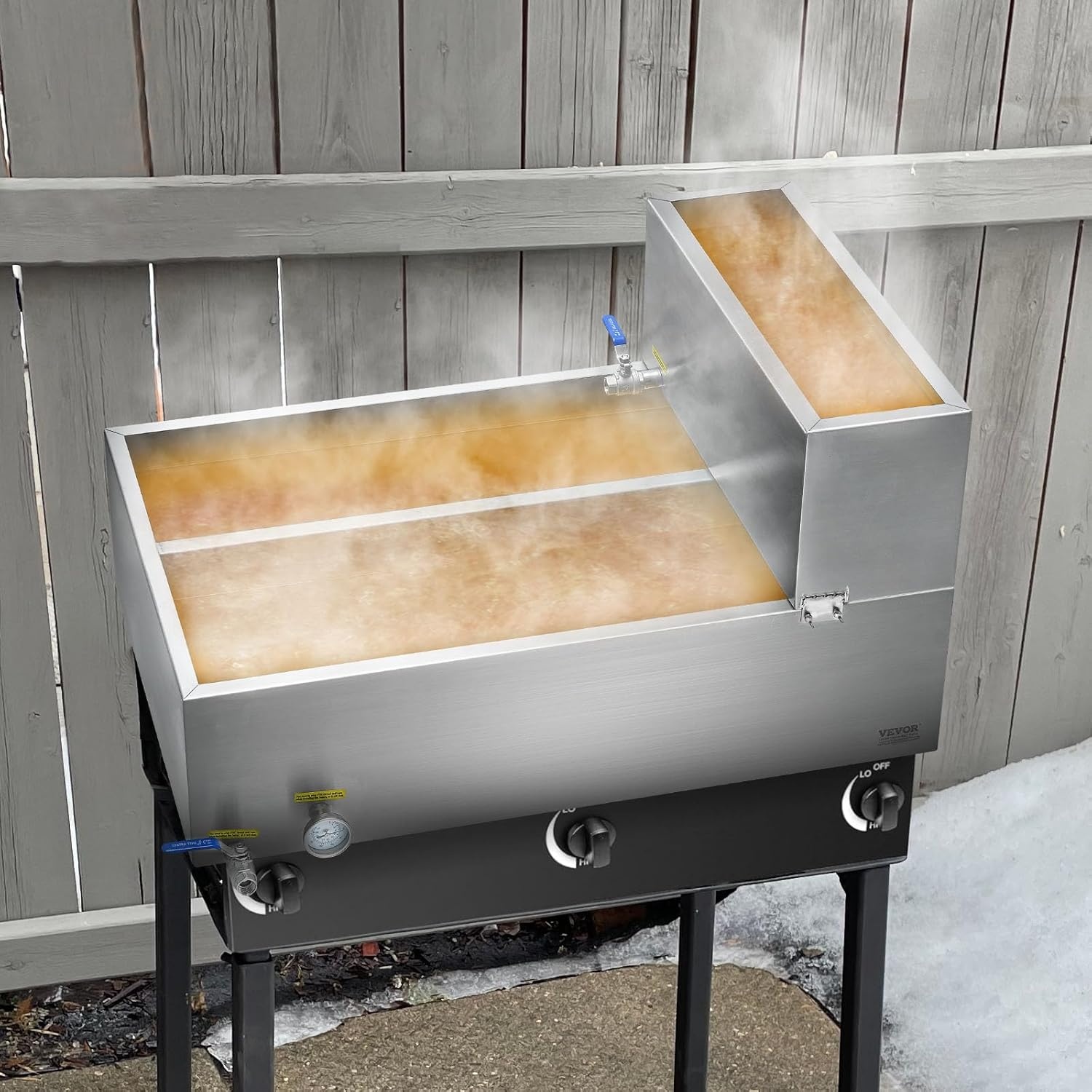image:imageVEVOR Maple Syrup Evaporator Pan 249 Gal 24 x 24 x 10 Inch Maple Syrup 304 Stainless Steel Maple Syrup Pan Evaporator Pan with 1 Valve and 3 Heating Methods for Home Outdoor36 x 24 x 93 Inch