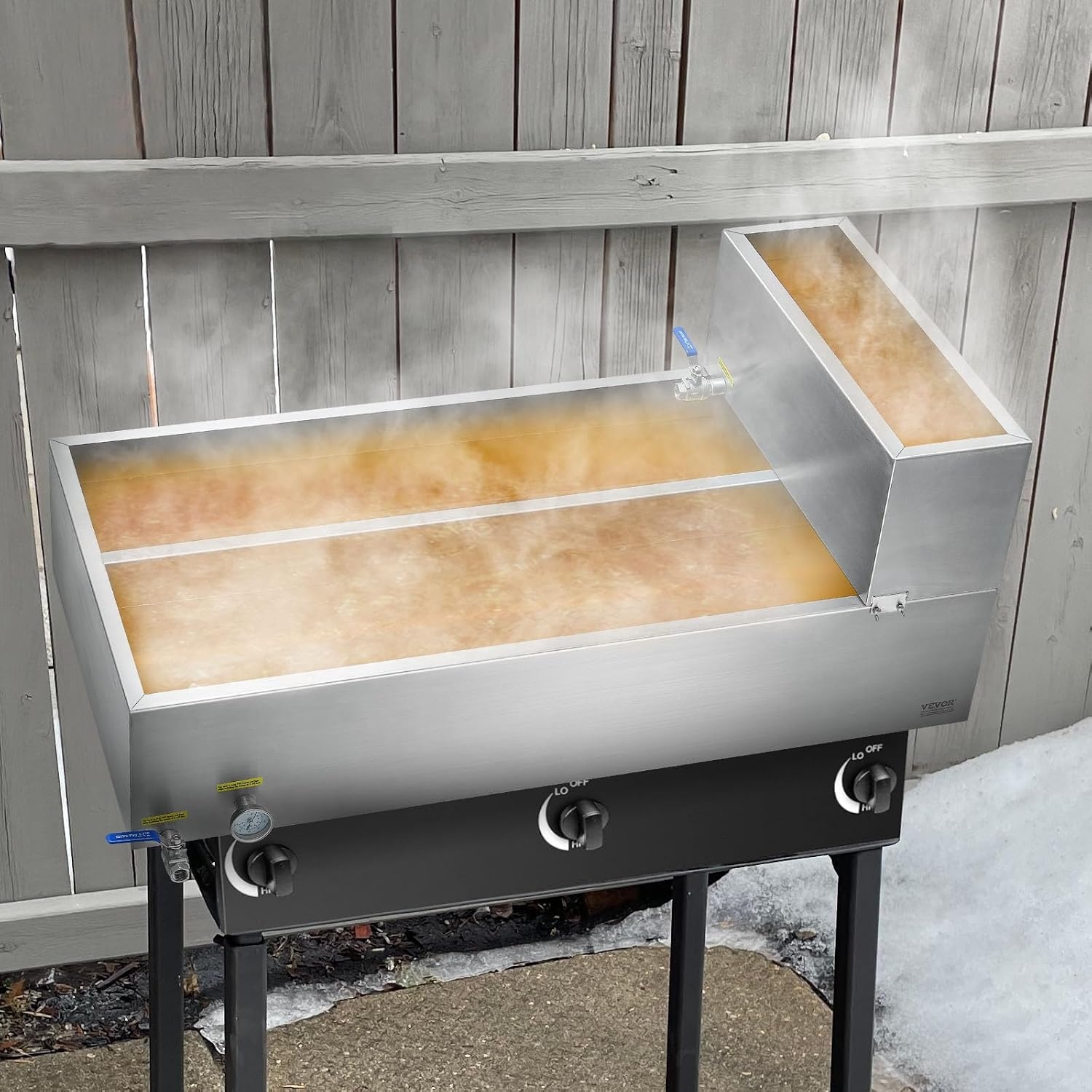image:imageVEVOR Maple Syrup Evaporator Pan 249 Gal 24 x 24 x 10 Inch Maple Syrup 304 Stainless Steel Maple Syrup Pan Evaporator Pan with 1 Valve and 3 Heating Methods for Home Outdoor47 x 24 x 96 Inch