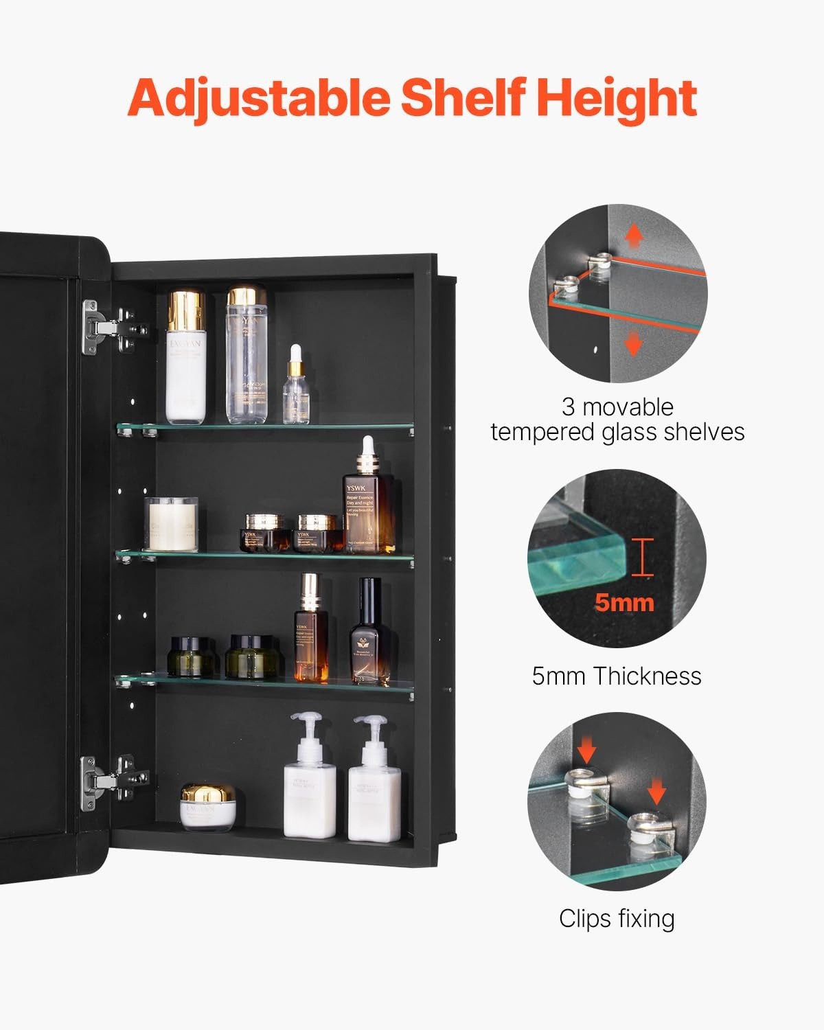 image:imageVEVOR Medicine Cabinet 165 x 275 inch Medicine Cabinet for Bathroom with Mirror Aluminum Frame Bathroom Wall Cabinet 3Layer Adjustable Shelves Recessed amp WallMounted Installation165x275in
