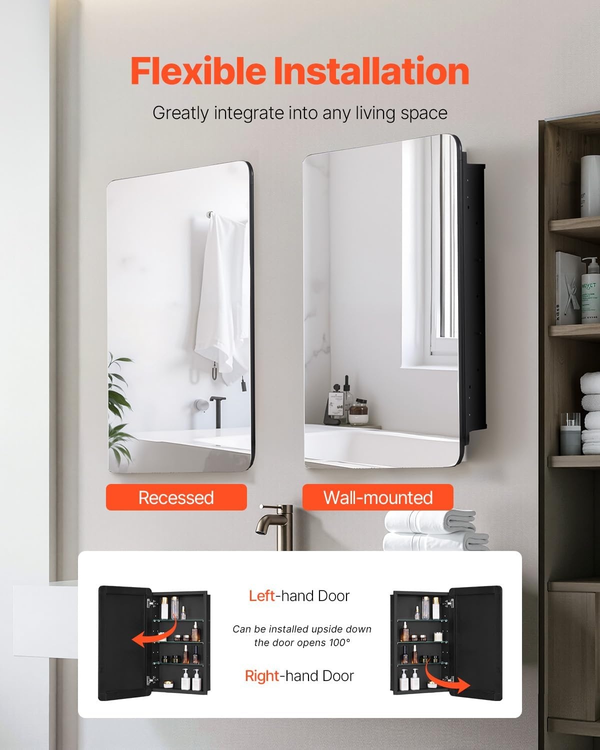 image:imageVEVOR Medicine Cabinet 165 x 275 inch Medicine Cabinet for Bathroom with Mirror Aluminum Frame Bathroom Wall Cabinet 3Layer Adjustable Shelves Recessed amp WallMounted Installation165x275in