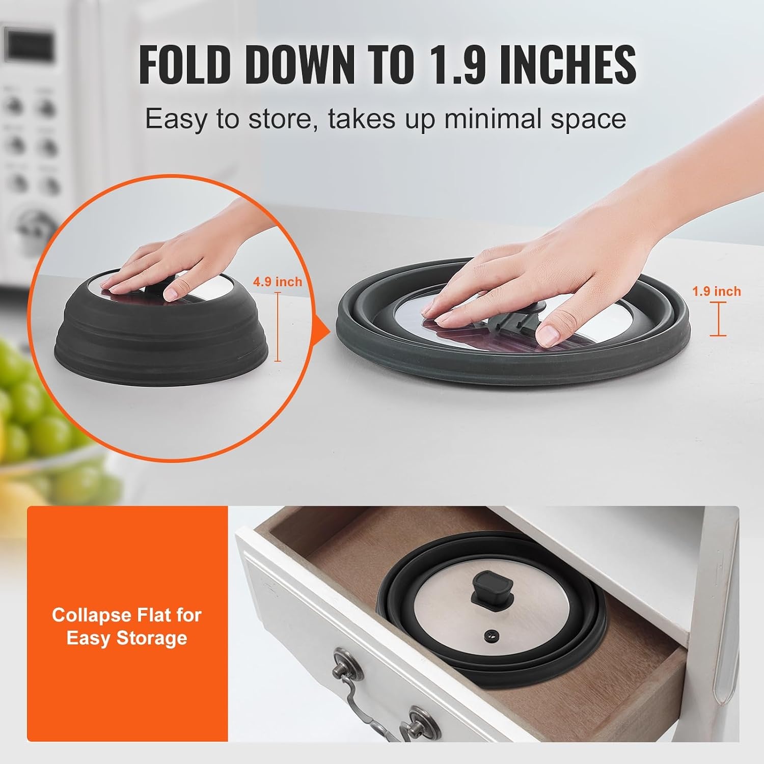 image:imageVEVOR Microwave Splatter Covers 2 Pack 104 Collapsible Microwave Lid for Food 300F HeatResistant PP Splatter Guard for Plate Dish MultiUse Kitchen Colander Gadget for Washing Fruits Vegetables1 Pack