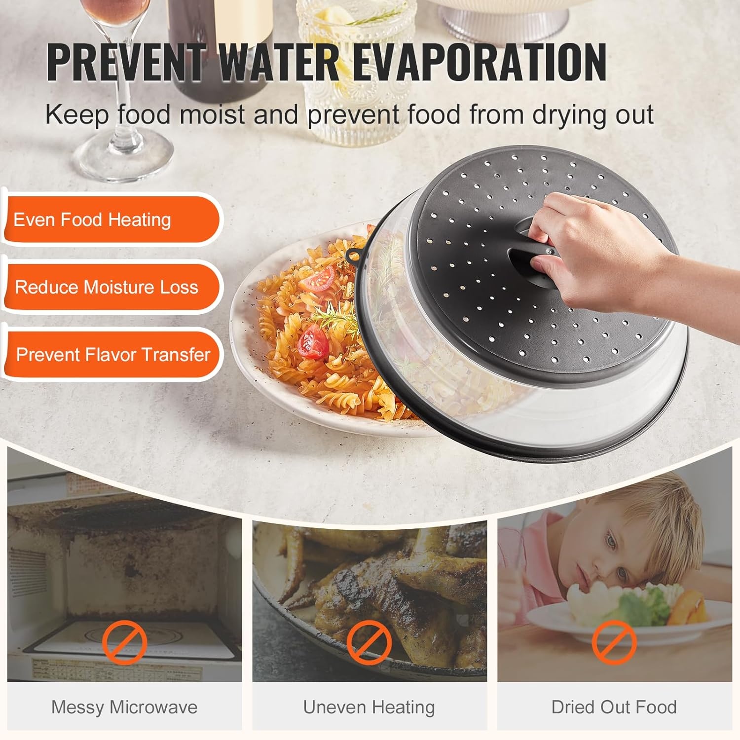 image:imageVEVOR Microwave Splatter Covers 2 Pack 104 Collapsible Microwave Lid for Food 300F HeatResistant PP Splatter Guard for Plate Dish MultiUse Kitchen Colander Gadget for Washing Fruits Vegetables2 Pack