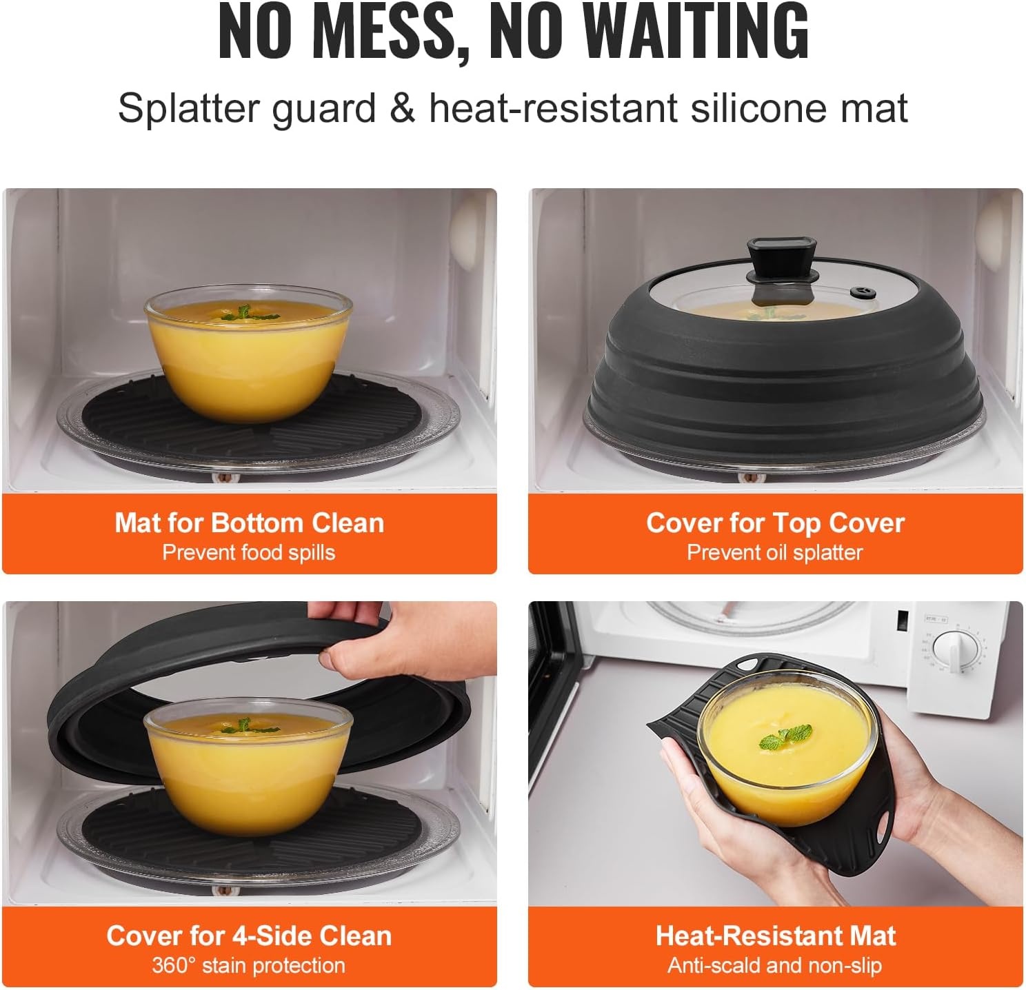 image:imageVEVOR Microwave Splatter Covers 2 Pack 104 Collapsible Microwave Lid for Food 300F HeatResistant PP Splatter Guard for Plate Dish MultiUse Kitchen Colander Gadget for Washing Fruits Vegetables1 Pack