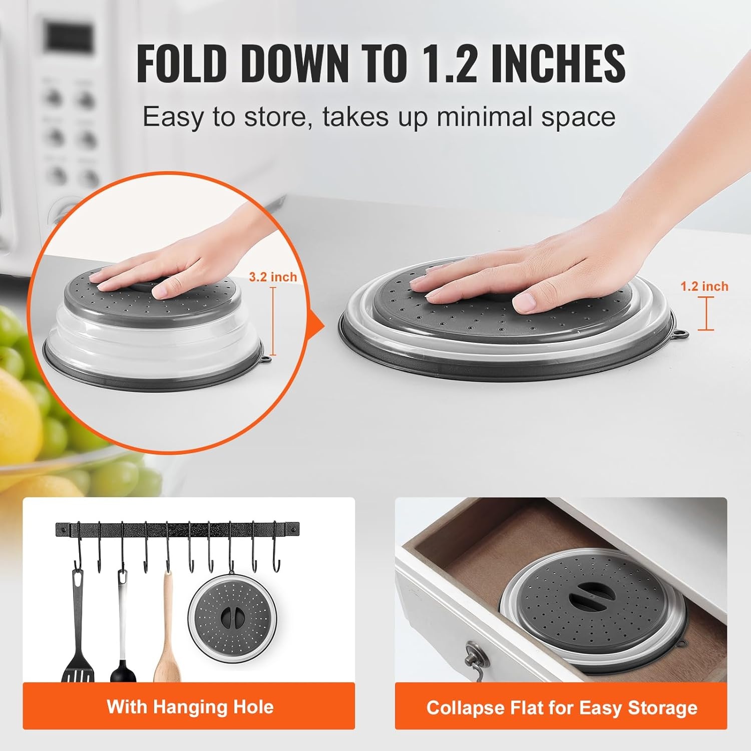 image:imageVEVOR Microwave Splatter Covers 2 Pack 104 Collapsible Microwave Lid for Food 300F HeatResistant PP Splatter Guard for Plate Dish MultiUse Kitchen Colander Gadget for Washing Fruits Vegetables2 Pack