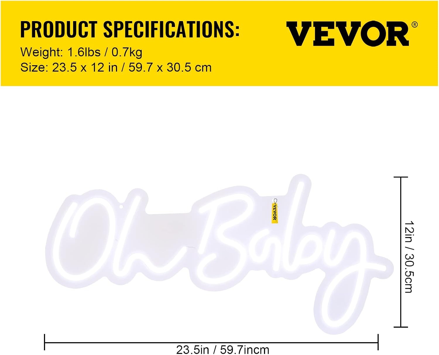 image:imageVEVOR Oh Baby Neon Sign for Wall Decor with Remote Control and Dimmable Switch for Baby Shower decorations Birthday Party Wedding Decor 235x12 inches Warm White