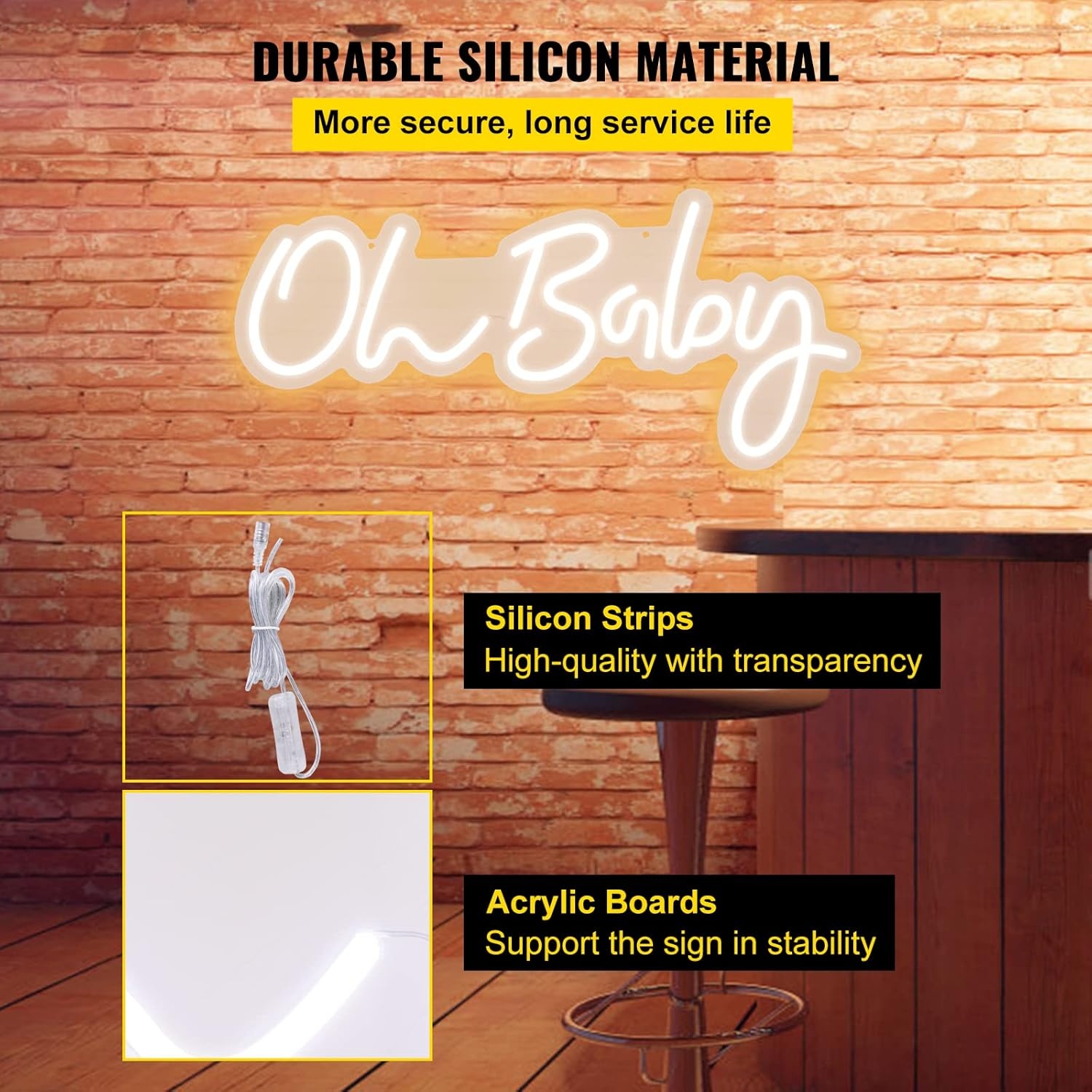 image:imageVEVOR Oh Baby Neon Sign for Wall Decor with Remote Control and Dimmable Switch for Baby Shower decorations Birthday Party Wedding Decor 235x12 inches Warm White