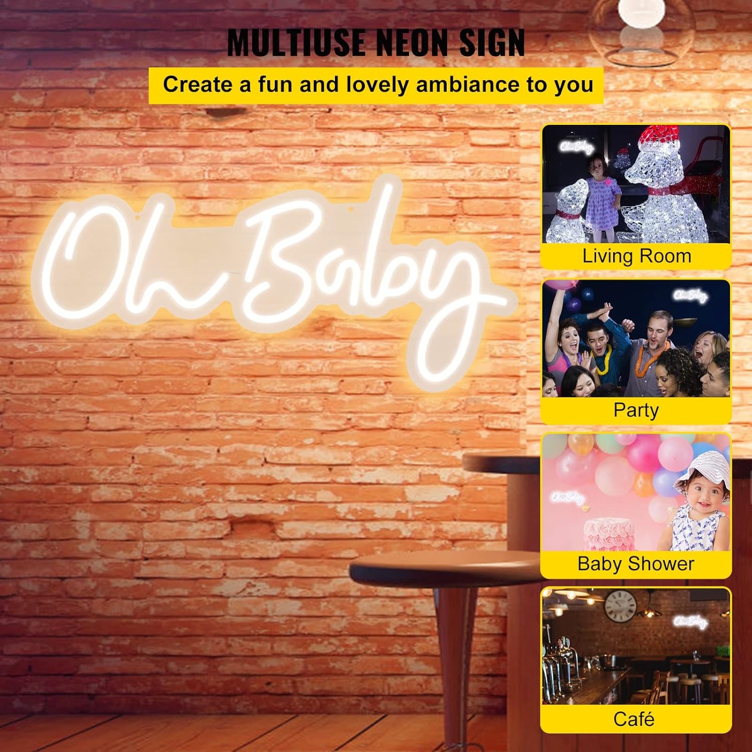 image:imageVEVOR Oh Baby Neon Sign for Wall Decor with Remote Control and Dimmable Switch for Baby Shower decorations Birthday Party Wedding Decor 235x12 inches Warm White