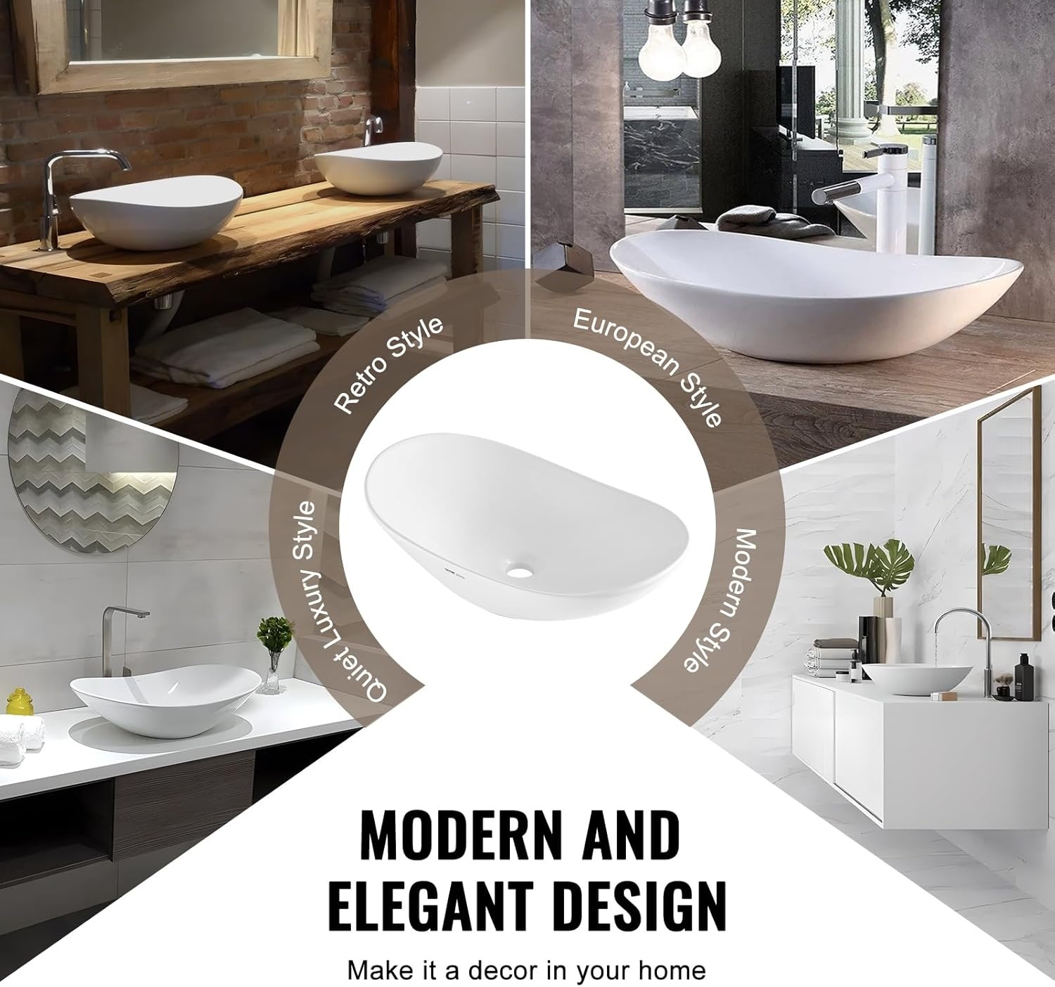 image:imageVEVOR Oval Vessel Sink 16 x 134 Bathroom Vessel Sink Bowl Countertop White Ceramic Bathroom Sinks Above Counter Bowl Sink with Modern Style WellPackaged for Bathroom Hotel Toilet RV233 x 142 Oval