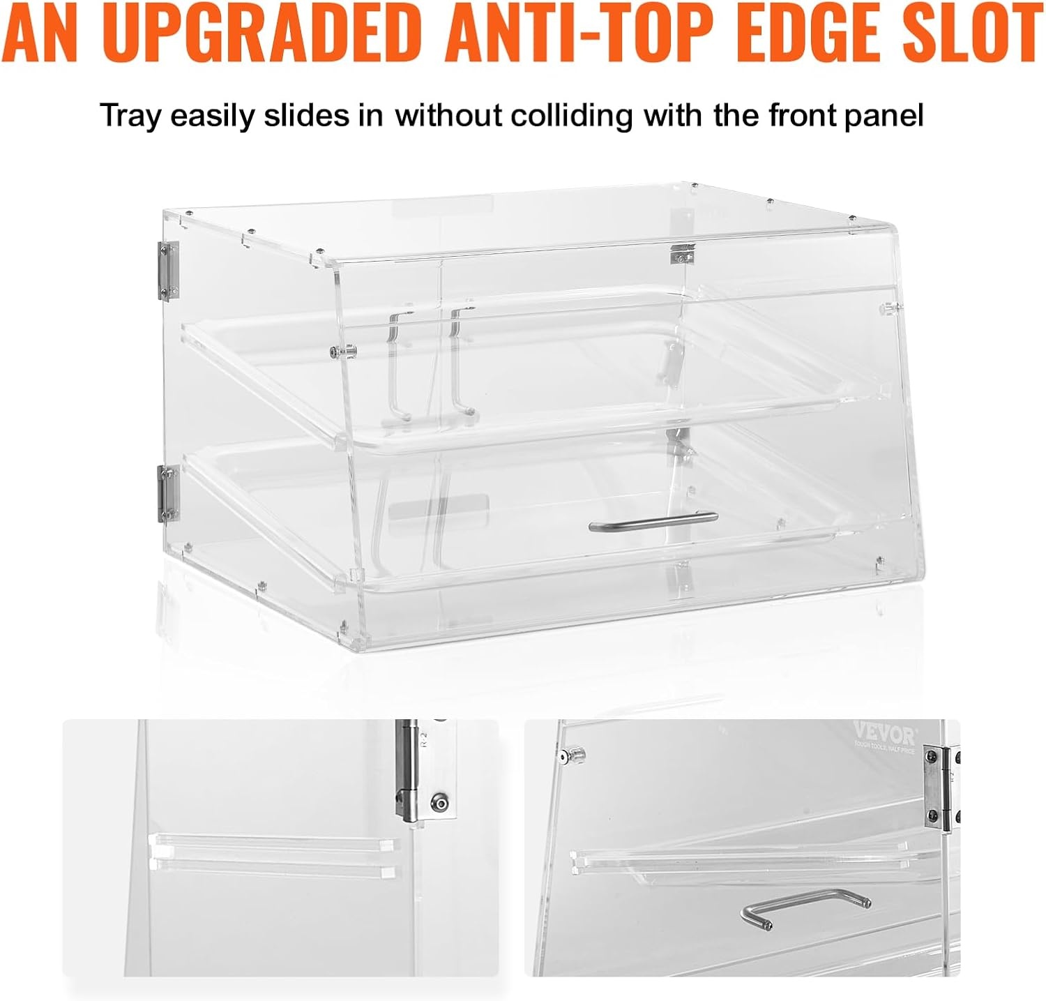 image:imageVEVOR Pastry Display Case 2Tier Commercial Countertop Bakery Display Case Acrylic Display Box with Rear Door Access amp Removable Shelves Keep Fresh for Donut Bagels Cake Cookie 207x132x1192 Tray