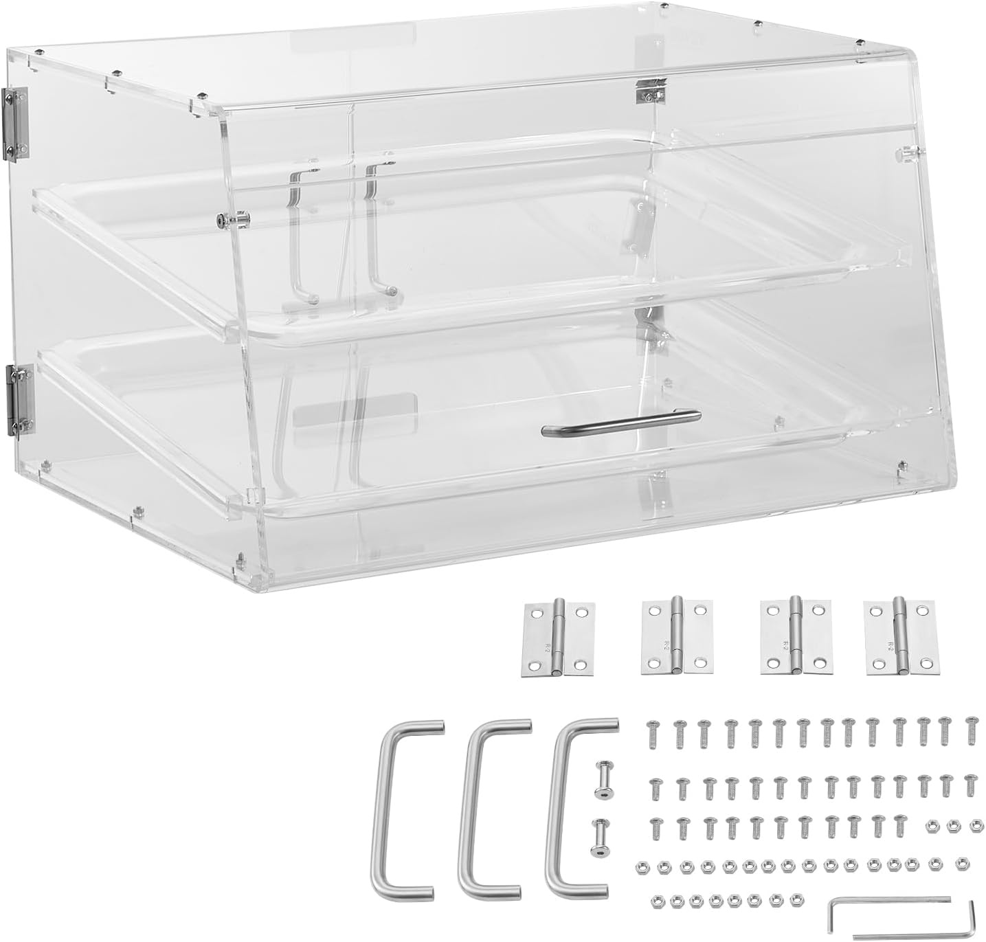 image:imageVEVOR Pastry Display Case 2Tier Commercial Countertop Bakery Display Case Acrylic Display Box with Rear Door Access amp Removable Shelves Keep Fresh for Donut Bagels Cake Cookie 207x132x1192 Tray