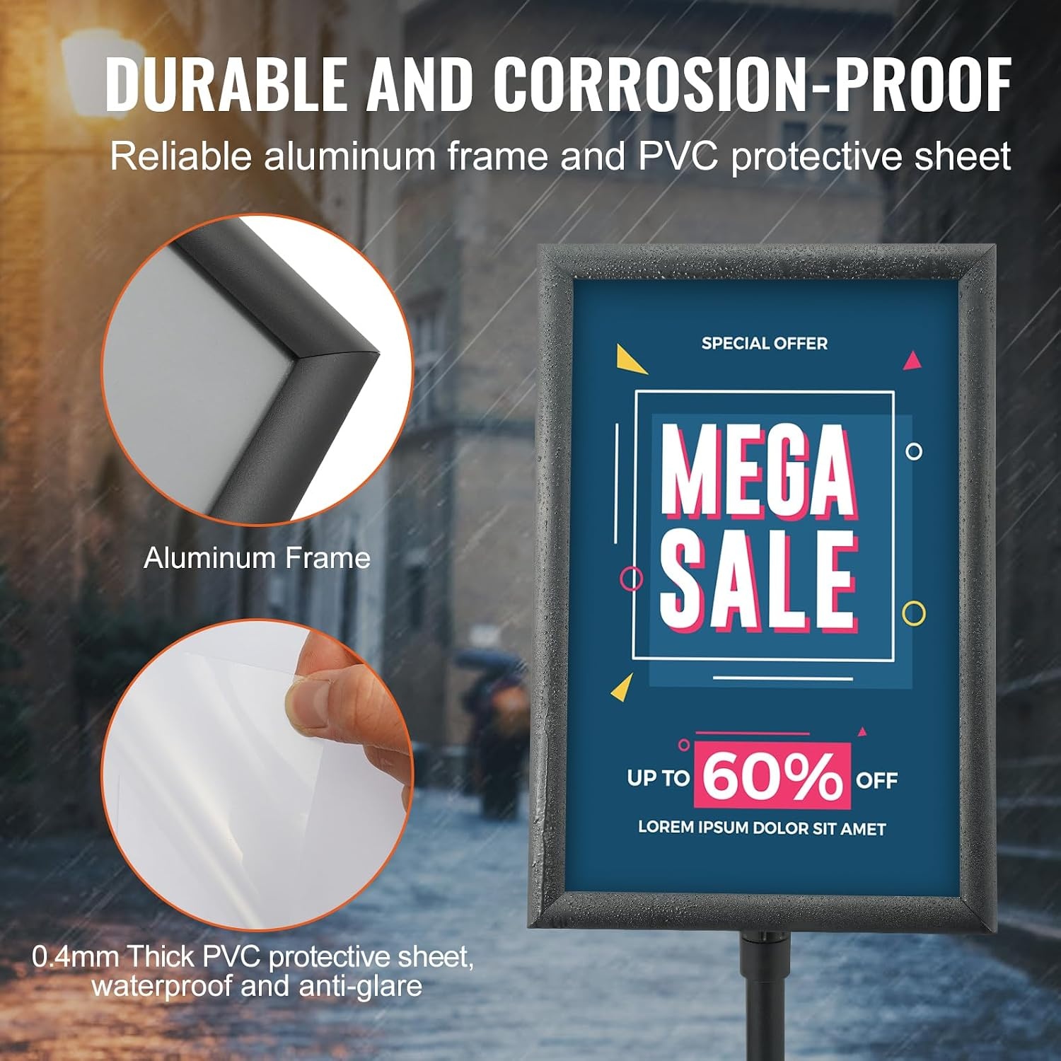 image:imageVEVOR Pedestal Sign Holder 11 x 17 Inch Vertical and Horizontal Adjustable Poster Stand HeavyDuty Floor Standing Sign Holder with Metal Base for Display Advertisement and Outdoor Black11 x 17 Inch