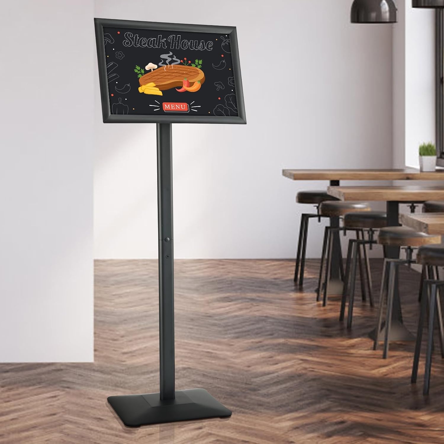 image:imageVEVOR Pedestal Sign Holder 11 x 17 Inch Vertical and Horizontal Adjustable Poster Stand HeavyDuty Floor Standing Sign Holder with Metal Base for Display Advertisement and Outdoor Black11 x 17 Inch