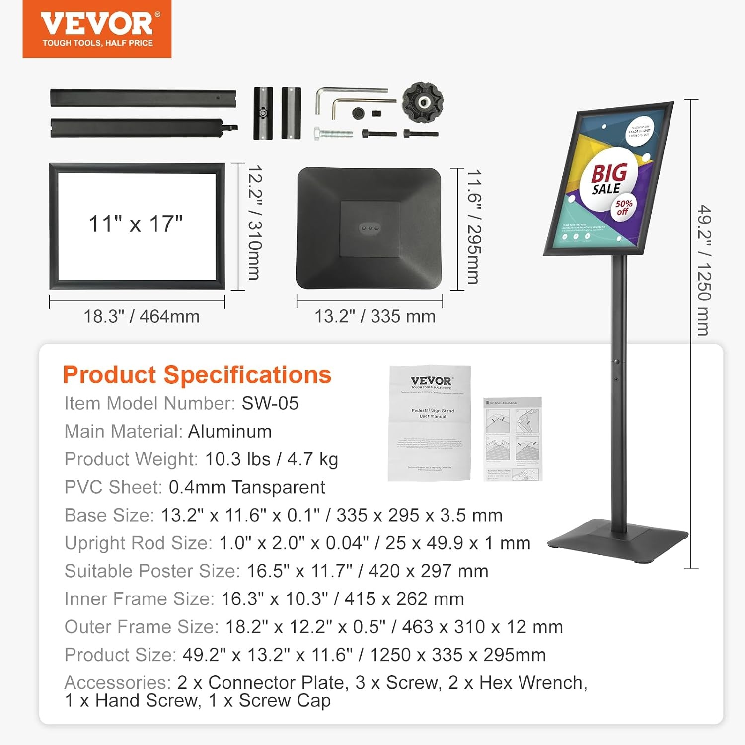 image:imageVEVOR Pedestal Sign Holder 11 x 17 Inch Vertical and Horizontal Adjustable Poster Stand HeavyDuty Floor Standing Sign Holder with Metal Base for Display Advertisement and Outdoor Black11 x 17 Inch