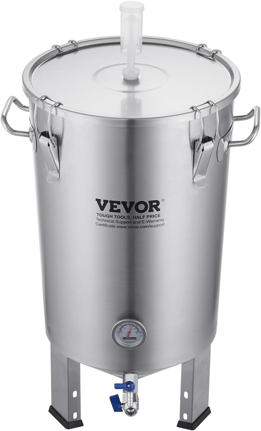image:imageVEVOR Pressure Fermenter 15 PSI 8 Gal30L AllinOne Stainless Steel Conical Secondary Fermentation Bucket for Wine Beer Brewing Equipment8 GalFermenter10