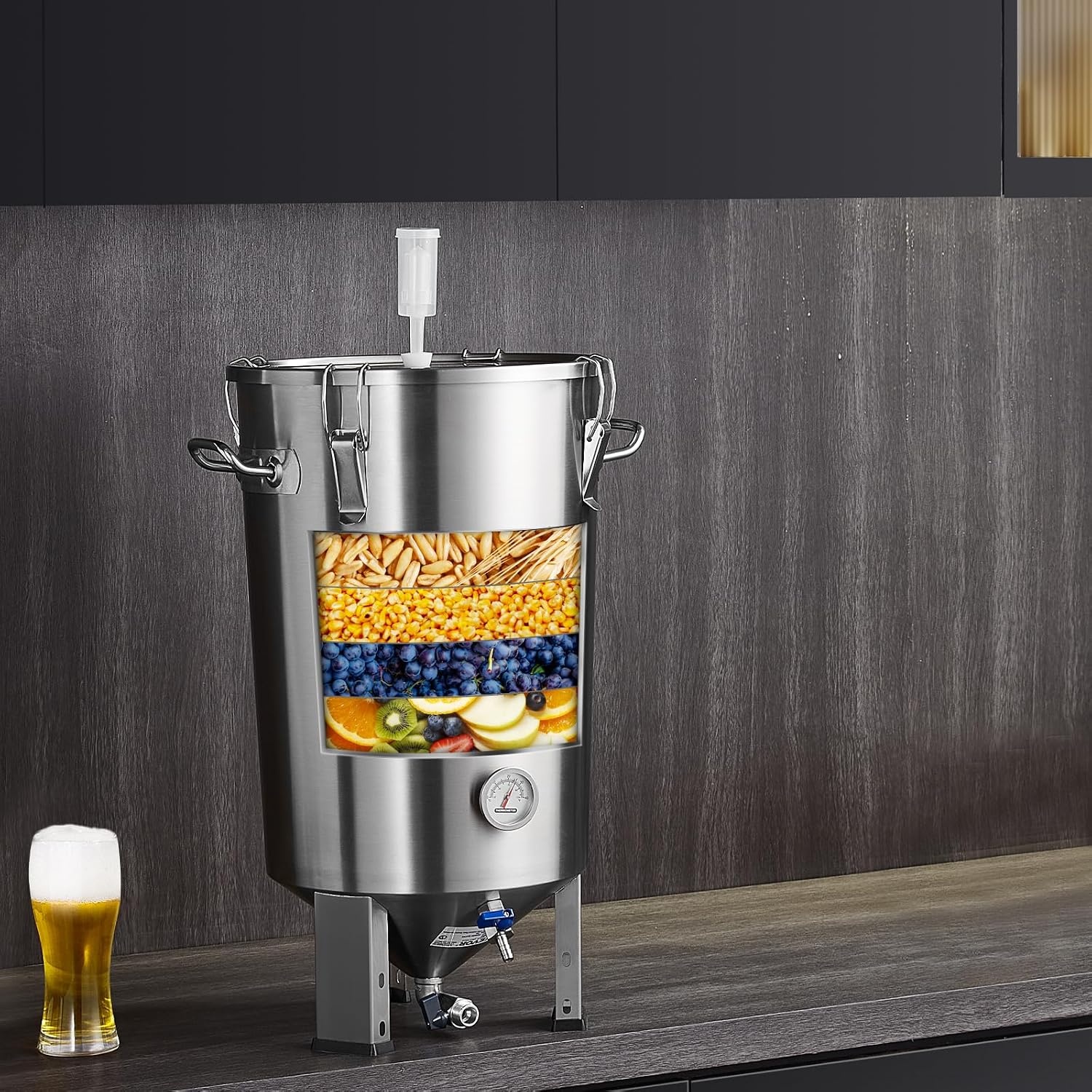 image:imageVEVOR Pressure Fermenter 15 PSI 8 Gal30L AllinOne Stainless Steel Conical Secondary Fermentation Bucket for Wine Beer Brewing Equipment8 GalFermenter10