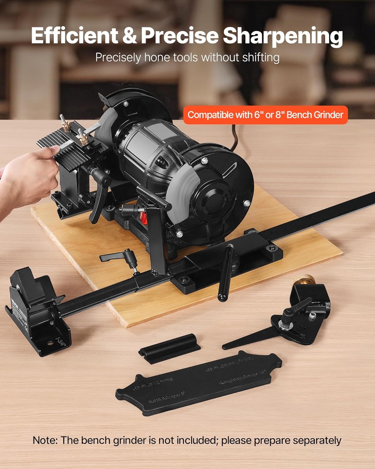 image:imageVEVOR Pro Grind Sharpening System MultiGrind Sharpening Jig for 6 amp 8 Bench Grinder with Platform Jig Tool Rest Bar Setup Block Miter Slide Micro Bevel Block for Chisels Woodturning ToolsSharpening System14pcs