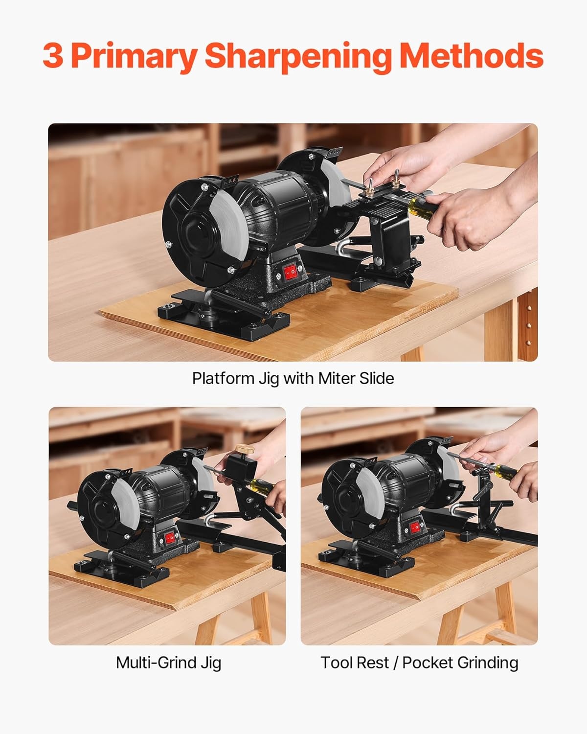 image:imageVEVOR Pro Grind Sharpening System MultiGrind Sharpening Jig for 6 amp 8 Bench Grinder with Platform Jig Tool Rest Bar Setup Block Miter Slide Micro Bevel Block for Chisels Woodturning ToolsSharpening System14pcs