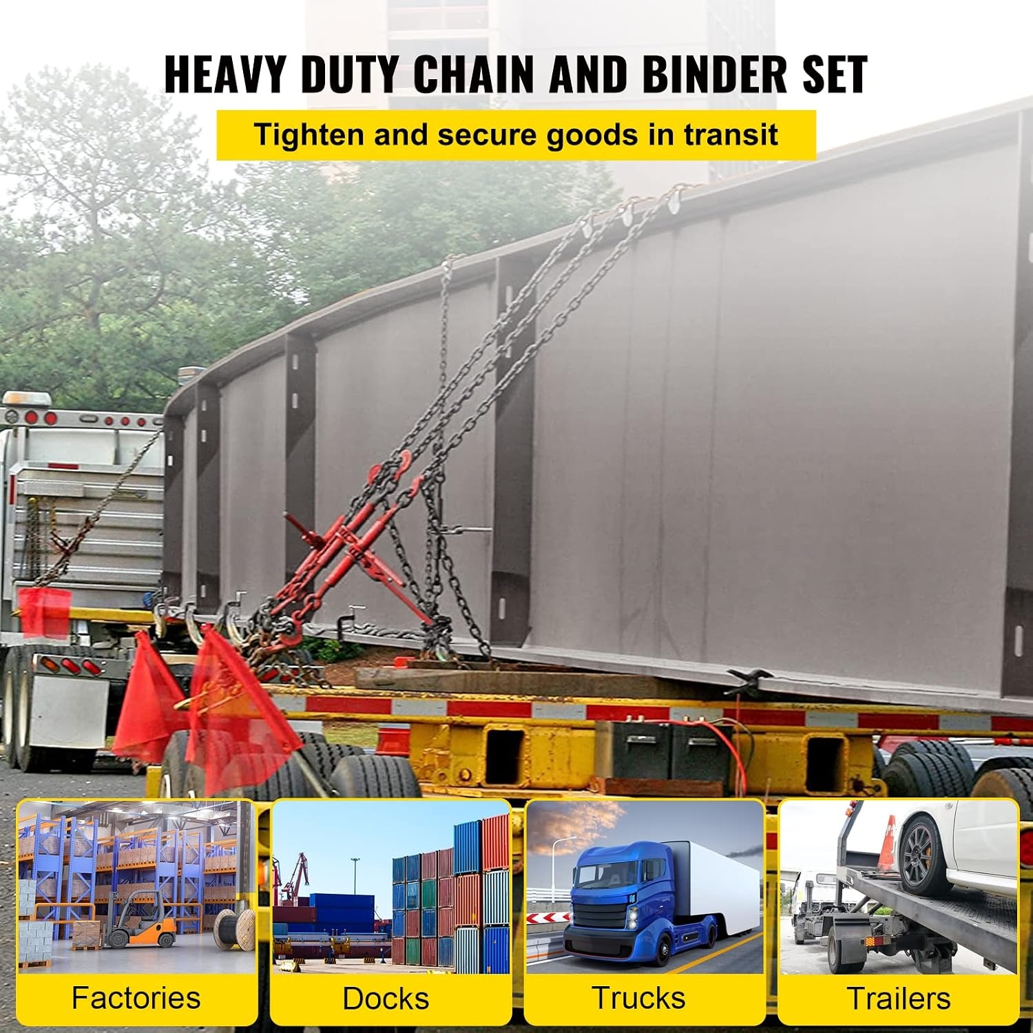 image:imageVEVOR Ratchet Chain Binder 51638 7100 lbs Load Limit amp 4100 lbs G80 Chain Heavy Duty Load Binders Detachable AntiSkid Handle Tie Down Hauling Chain Binders for Flatbed Truck Trailer 4 Set4P 21ft