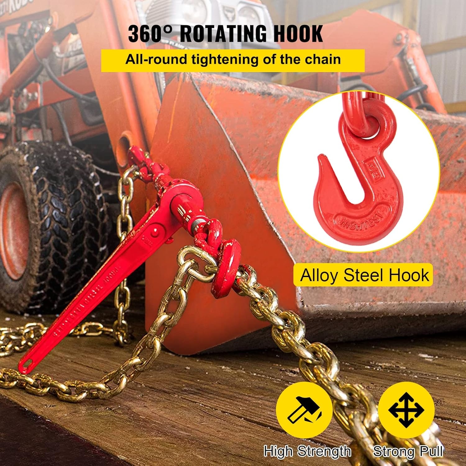 image:imageVEVOR Ratchet Chain Binder 51638 7100 lbs Load Limit amp 4100 lbs G80 Chain Heavy Duty Load Binders Detachable AntiSkid Handle Tie Down Hauling Chain Binders for Flatbed Truck Trailer 4 Set4P 21ft