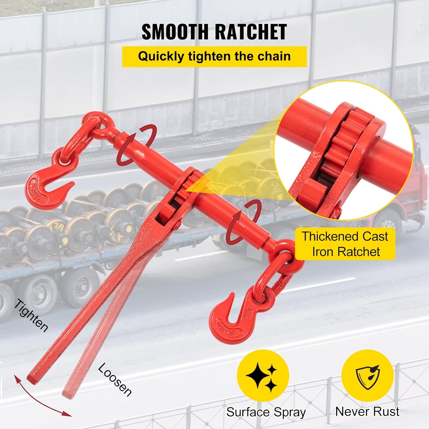 image:imageVEVOR Ratchet Chain Binder 51638 7100 lbs Load Limit amp 4100 lbs G80 Chain Heavy Duty Load Binders Detachable AntiSkid Handle Tie Down Hauling Chain Binders for Flatbed Truck Trailer 4 Set4P 21ft