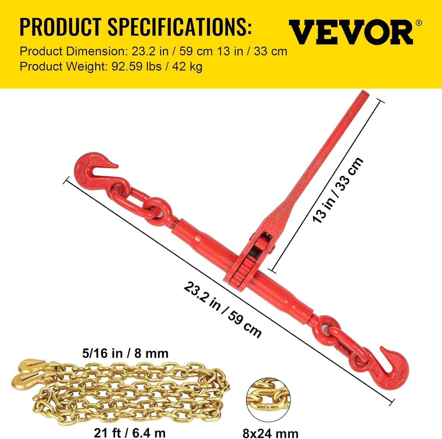 image:imageVEVOR Ratchet Chain Binder 51638 7100 lbs Load Limit amp 4100 lbs G80 Chain Heavy Duty Load Binders Detachable AntiSkid Handle Tie Down Hauling Chain Binders for Flatbed Truck Trailer 4 Set4P 21ft
