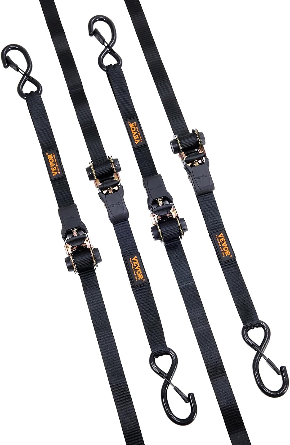 image:imageVEVOR Ratchet Tie Down Straps 4PK 2200 lb Break Strength 1 x 15 Heavy Duty Ratchet Tie Down Strap Set with Padded Handles Coated S Hook Soft Loop for Moving Appliances Motorcycle ATV Truck