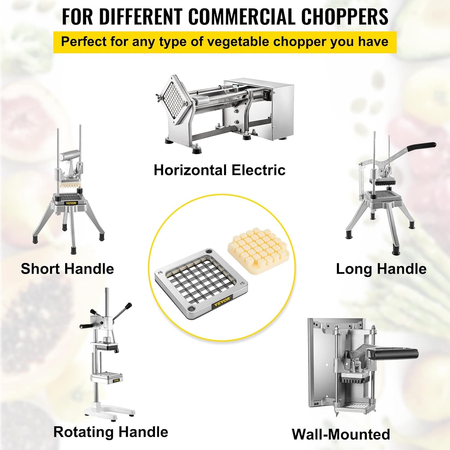 image:imageVEVOR Replacement Chopper Blade 14 inch 3 PCS French Fry Blade Assembly with 6 Extra Knives Stainless Steel Dicer Parts and Push Block for Cutting Potatoes Carrots Onions Cucumbers MushroomsChopper Blade 12x3 blades