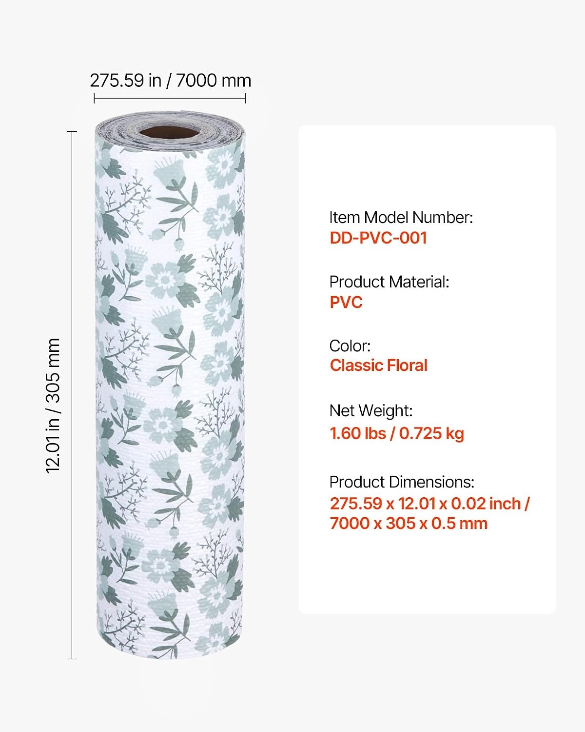 image:imageVEVOR Shelf Liner Drawer Liner for Kitchen Cabinet NonAdhesive NonSlip Waterproof Washable Shelf Paper Easy to Cut Durable PVC Cabinet Mat for Dresser Pantry Shelve BathroomFloral12in x 23FTClassic Floral
