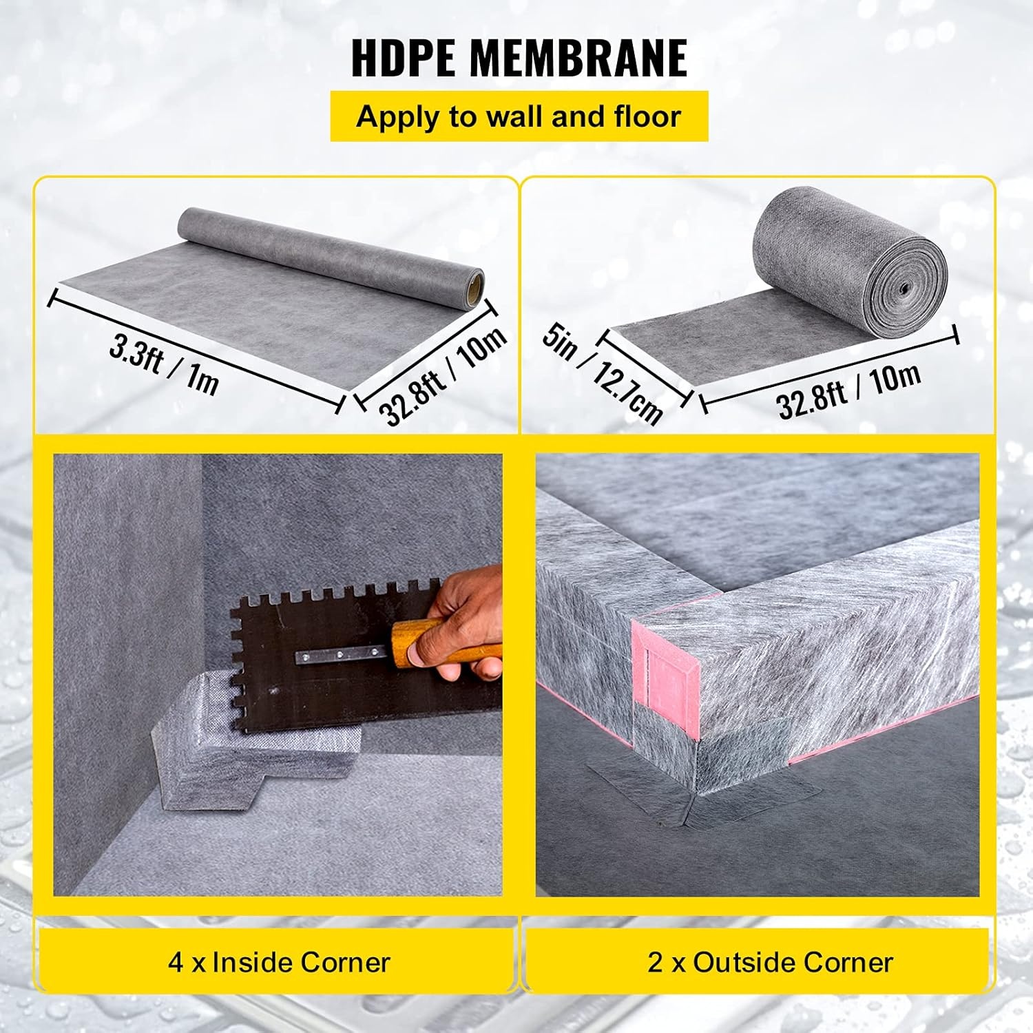 image:imageVEVOR Shower Curb Kit 48x72 Watertight Shower Curb Overlay with 4 ABS Central Bonding Flange 4 Stainless Steel Grate 2 Cuttable Shower Curb and Trowel Shower Pan Slope Sticks Fit for Bathroom48x72