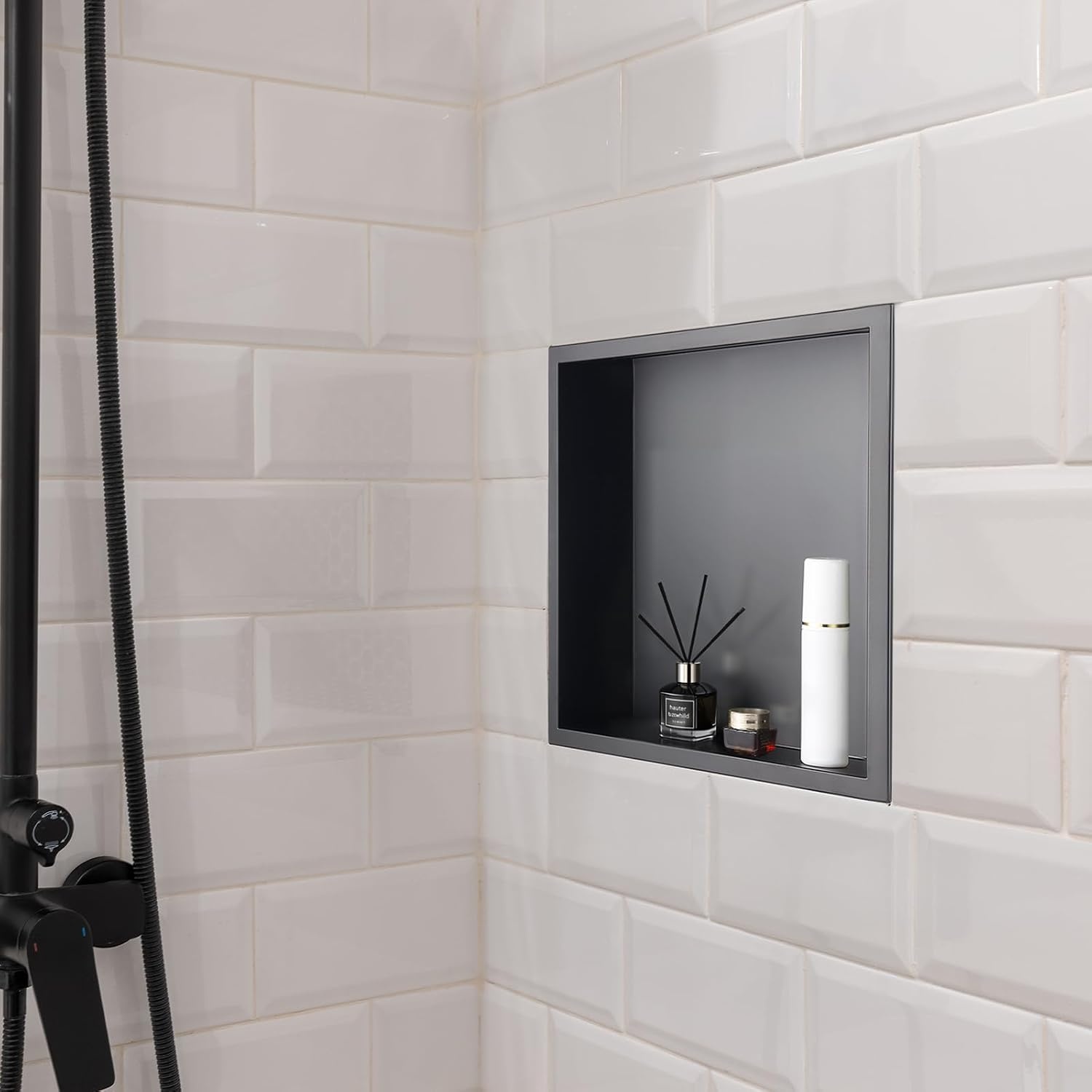 image:imageVEVOR Shower Niche 13 x 25 x 4 inch Recessed Wall Niche HeavyDuty Stainless Steel Modern Soap amp Shampoo Storage Organizer Sealed Waterproof Durable amp Easy to InstallBlack for BathroomBlack