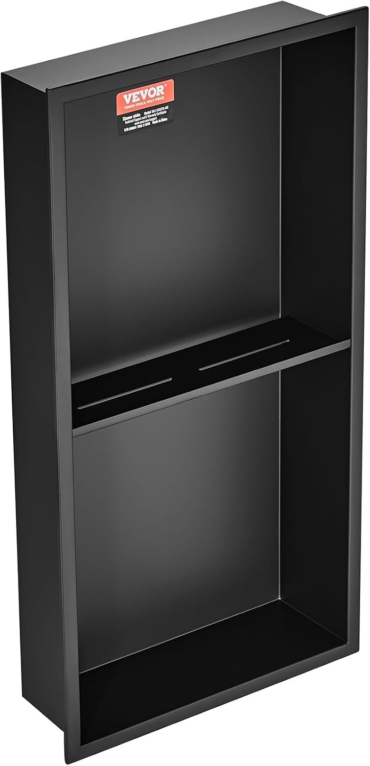 image:imageVEVOR Shower Niche 13 x 25 x 4 inch Recessed Wall Niche HeavyDuty Stainless Steel Modern Soap amp Shampoo Storage Organizer Sealed Waterproof Durable amp Easy to InstallBlack for BathroomBlack