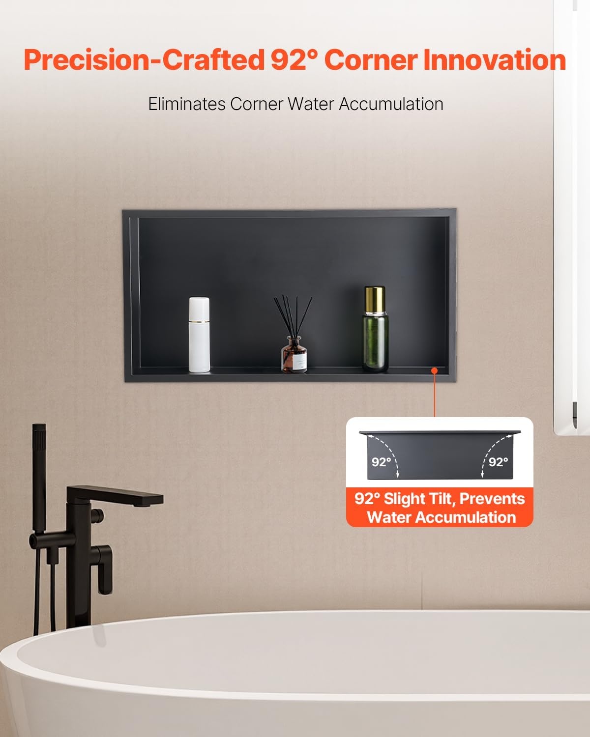 image:imageVEVOR Shower Niche 13 x 25 x 4 inch Recessed Wall Niche HeavyDuty Stainless Steel Modern Soap amp Shampoo Storage Organizer Sealed Waterproof Durable amp Easy to InstallBlack for BathroomBlack