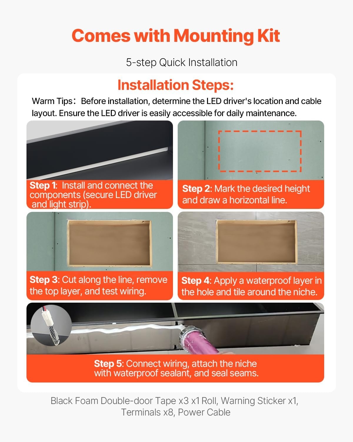 image:imageVEVOR Shower Niche 13 x 25 x 4 inch Recessed Wall Niche HeavyDuty Stainless Steel Modern Soap amp Shampoo Storage Organizer Sealed Waterproof Durable amp Easy to InstallBlack for BathroomBlack
