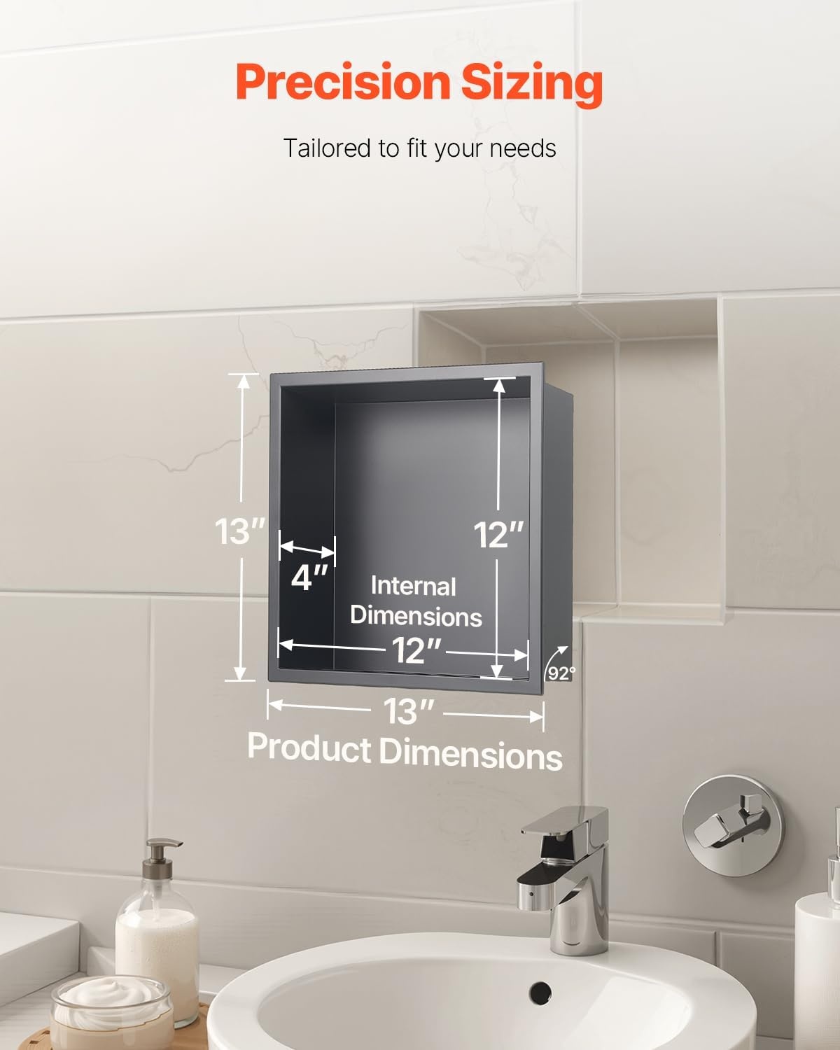 image:imageVEVOR Shower Niche 13 x 25 x 4 inch Recessed Wall Niche HeavyDuty Stainless Steel Modern Soap amp Shampoo Storage Organizer Sealed Waterproof Durable amp Easy to InstallBlack for BathroomBlack