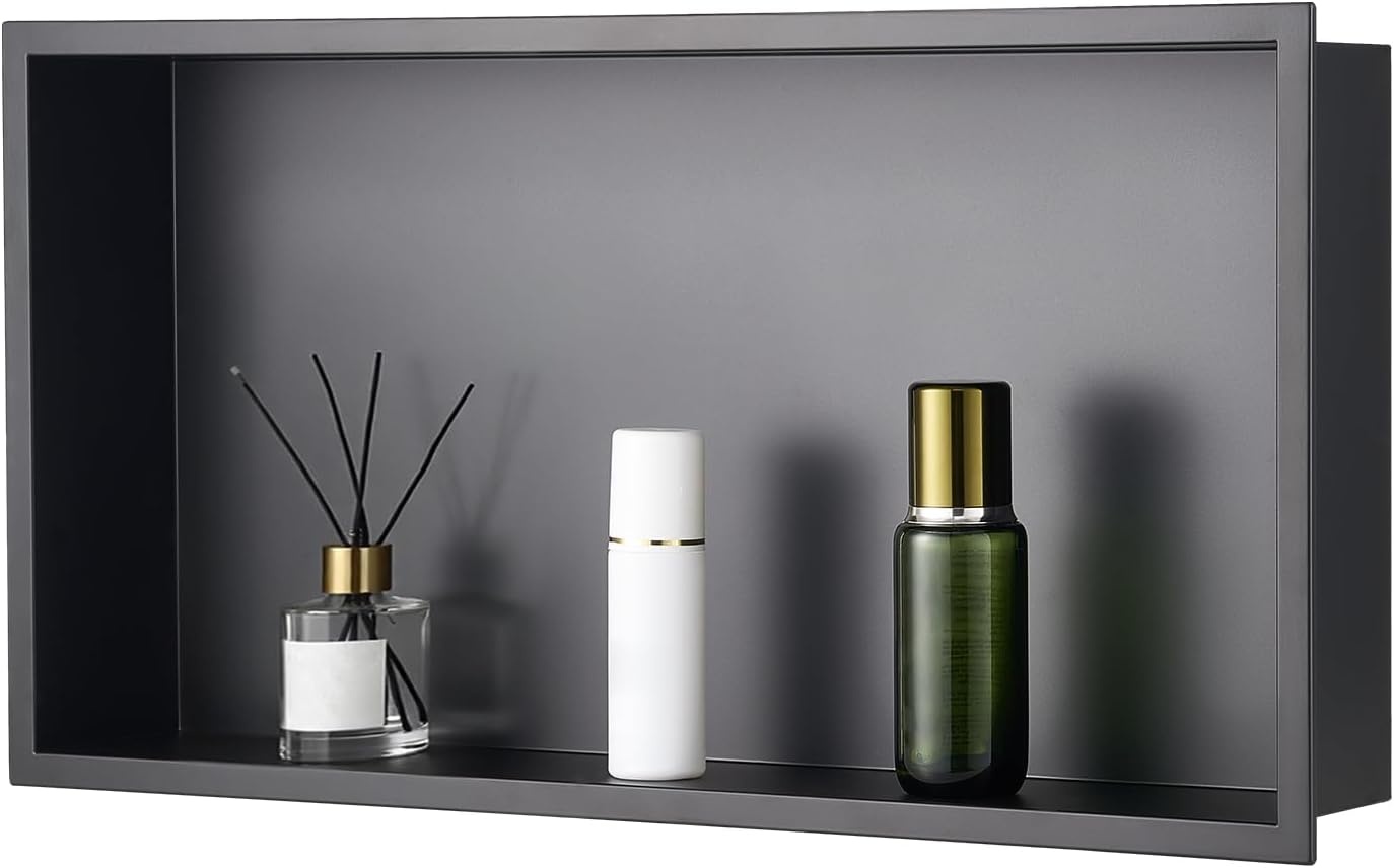 image:imageVEVOR Shower Niche 13 x 25 x 4 inch Recessed Wall Niche HeavyDuty Stainless Steel Modern Soap amp Shampoo Storage Organizer Sealed Waterproof Durable amp Easy to InstallBlack for BathroomBlack