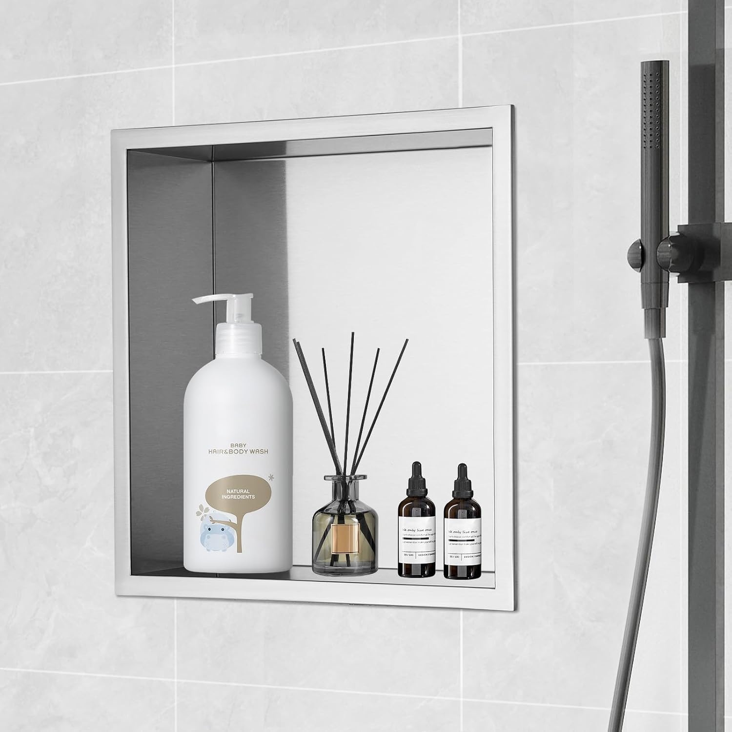 image:imageVEVOR Shower Niche 13 x 25 x 4 inch Recessed Wall Niche HeavyDuty Stainless Steel Modern Soap amp Shampoo Storage Organizer Sealed Waterproof Durable amp Easy to InstallBlack for BathroomSilver