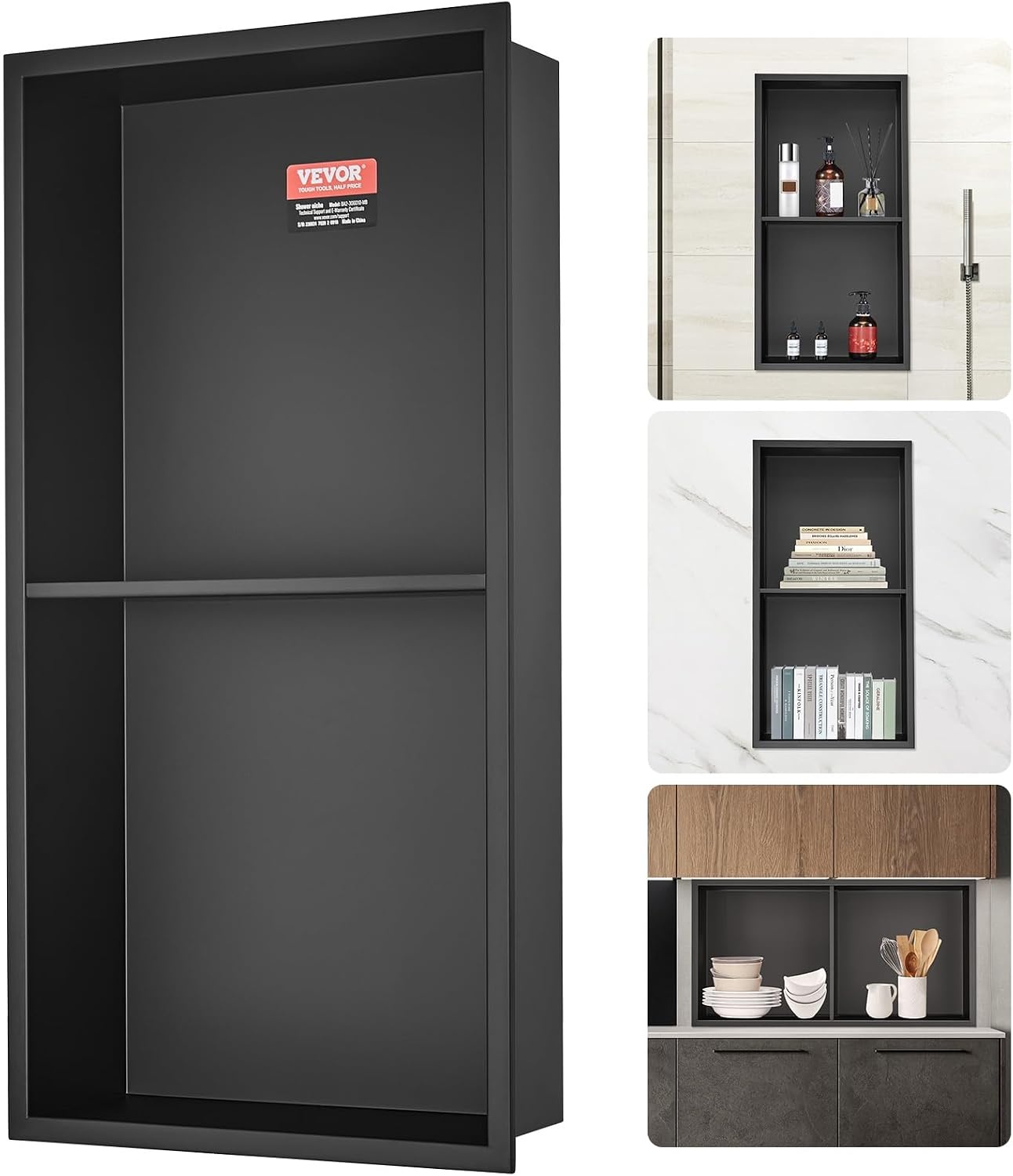 image:imageVEVOR Shower Niche 13 x 25 x 4 inch Recessed Wall Niche HeavyDuty Stainless Steel Modern Soap amp Shampoo Storage Organizer Sealed Waterproof Durable amp Easy to InstallBlack for BathroomBlack