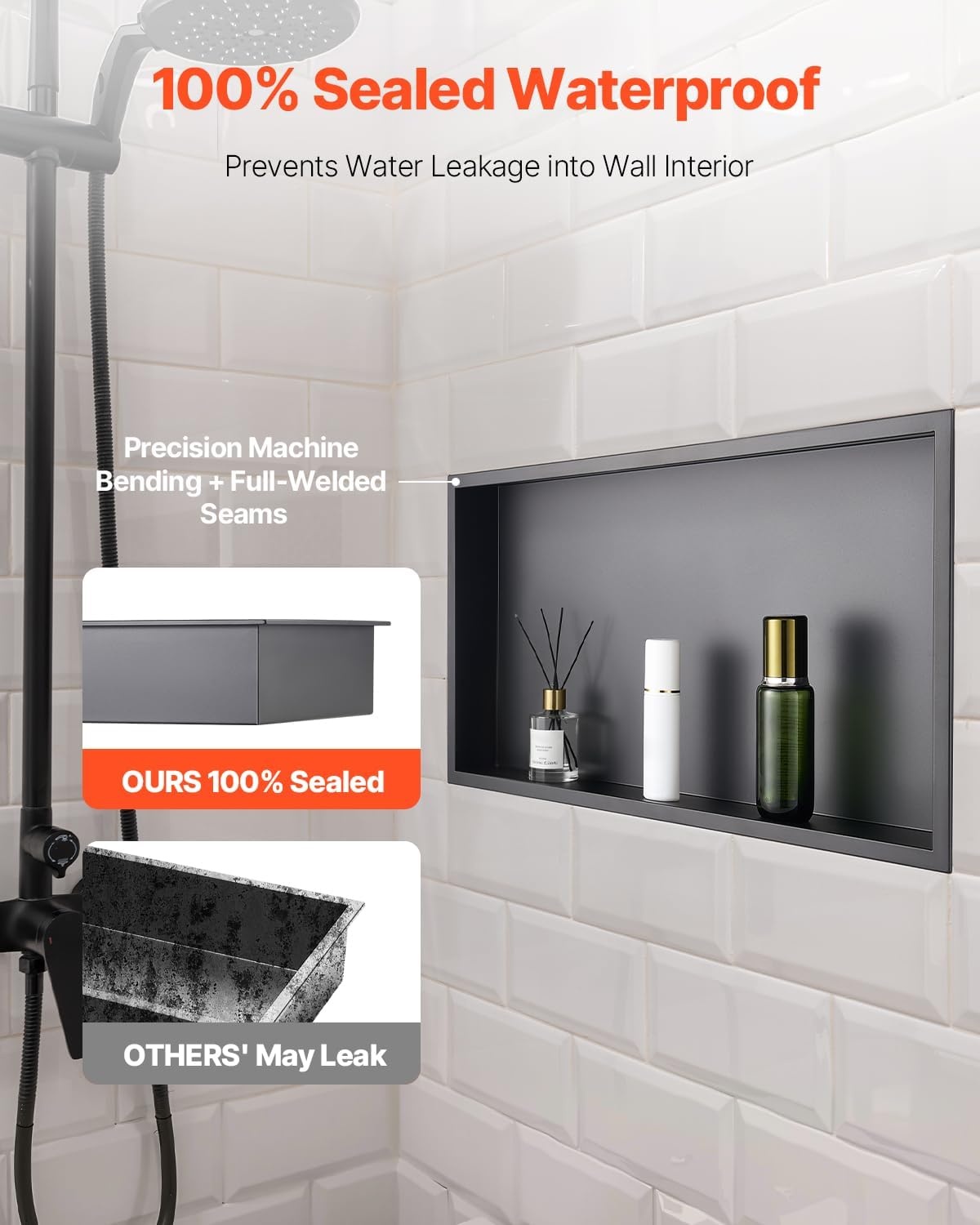 image:imageVEVOR Shower Niche 13 x 25 x 4 inch Recessed Wall Niche HeavyDuty Stainless Steel Modern Soap amp Shampoo Storage Organizer Sealed Waterproof Durable amp Easy to InstallBlack for BathroomBlack