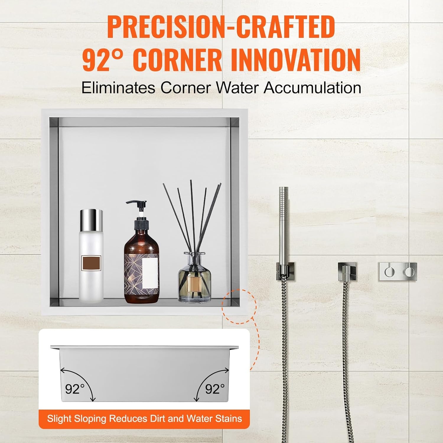 image:imageVEVOR Shower Niche 13 x 25 x 4 inch Recessed Wall Niche HeavyDuty Stainless Steel Modern Soap amp Shampoo Storage Organizer Sealed Waterproof Durable amp Easy to InstallBlack for BathroomSilver