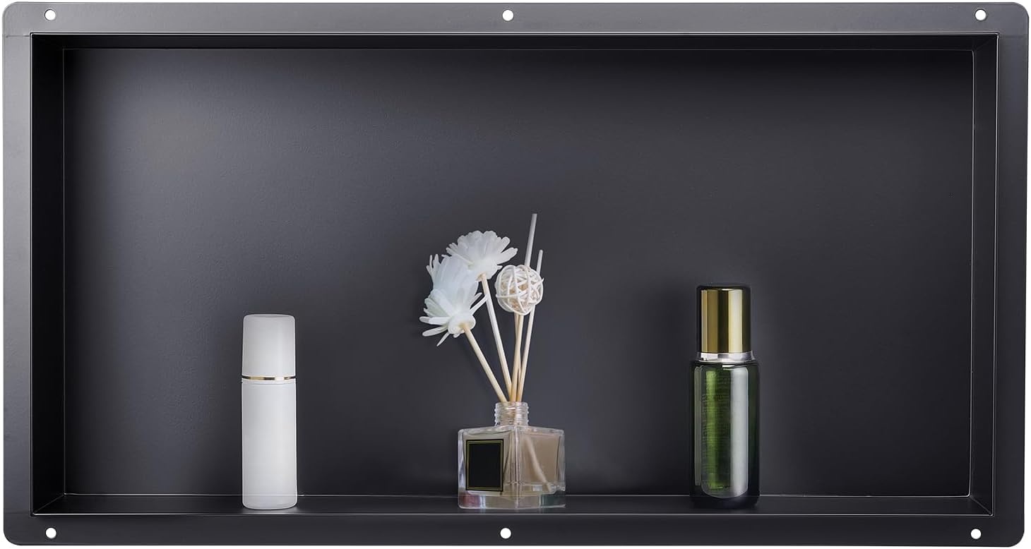 image:imageVEVOR Shower Niche 13 x 25 x 4 inch Recessed Wall Niche HeavyDuty Stainless Steel Modern Soap amp Shampoo Storage Organizer Sealed Waterproof Durable amp Easy to InstallBlack for BathroomBlack
