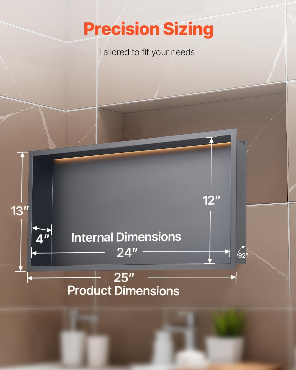image:imageVEVOR Shower Niche 13 x 25 x 4 inch Recessed Wall Niche HeavyDuty Stainless Steel Modern Soap amp Shampoo Storage Organizer Sealed Waterproof Durable amp Easy to InstallBlack for BathroomBlack