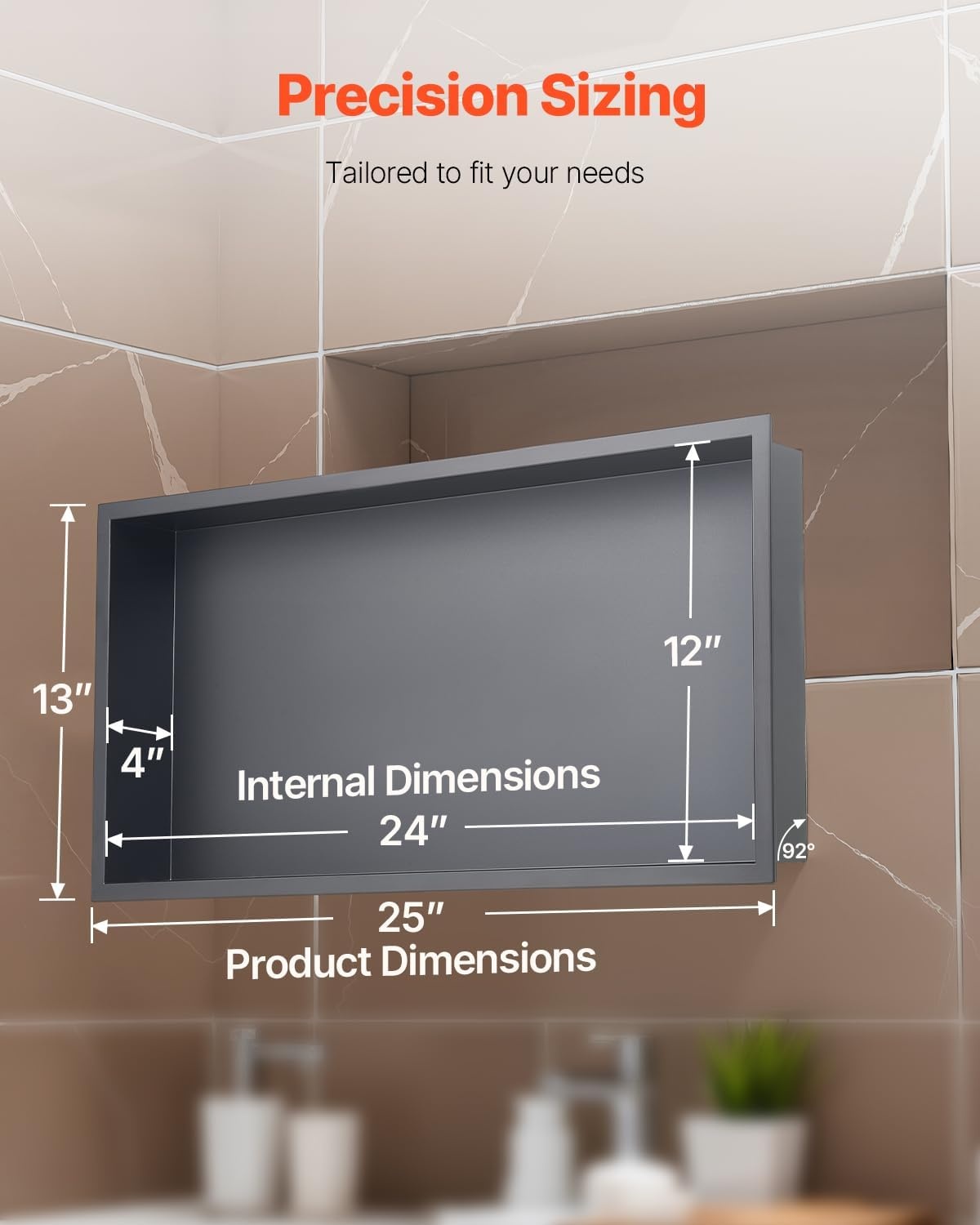image:imageVEVOR Shower Niche 13 x 25 x 4 inch Recessed Wall Niche HeavyDuty Stainless Steel Modern Soap amp Shampoo Storage Organizer Sealed Waterproof Durable amp Easy to InstallBlack for BathroomBlack
