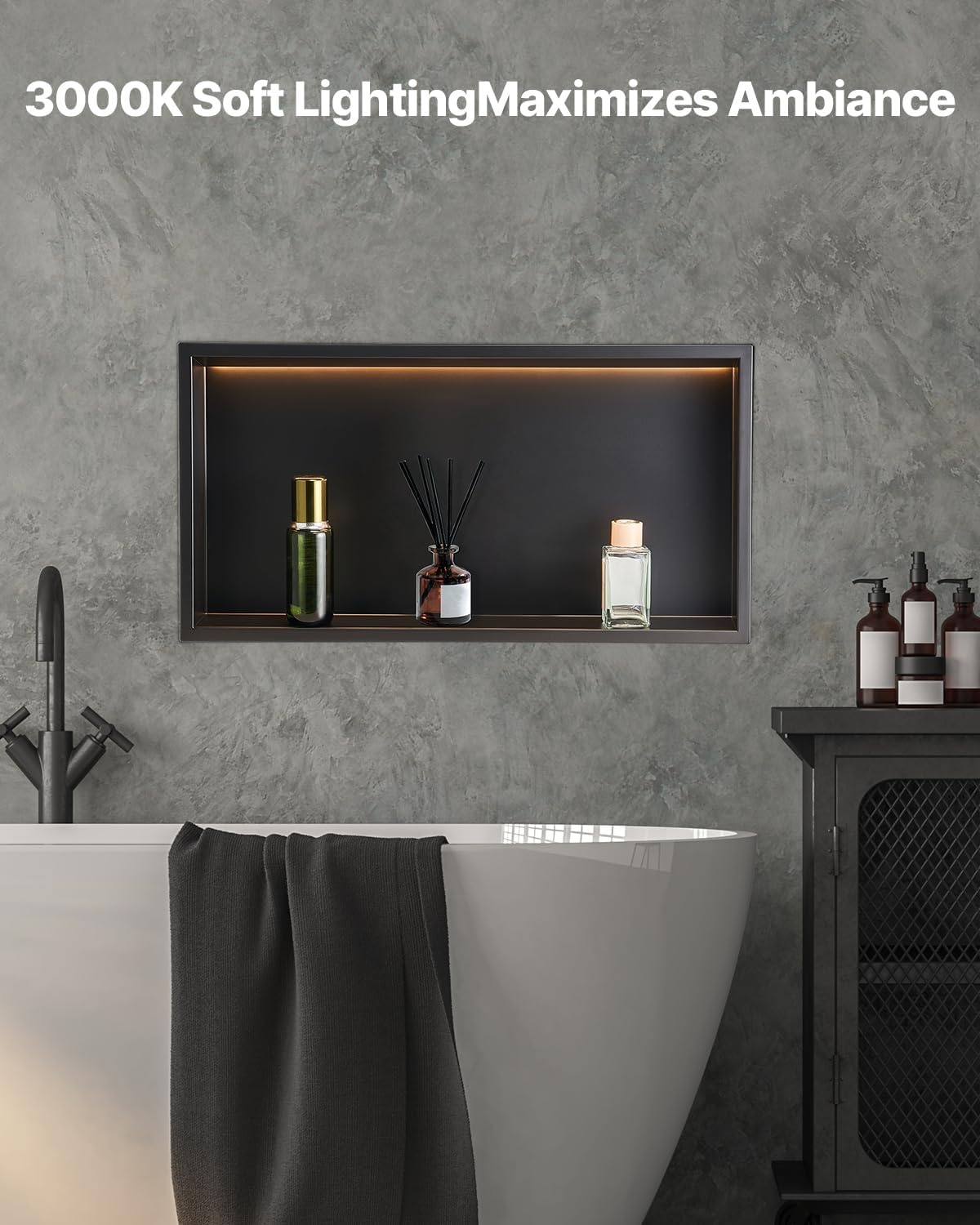 image:imageVEVOR Shower Niche 13 x 25 x 4 inch Recessed Wall Niche HeavyDuty Stainless Steel Modern Soap amp Shampoo Storage Organizer Sealed Waterproof Durable amp Easy to InstallBlack for BathroomBlack