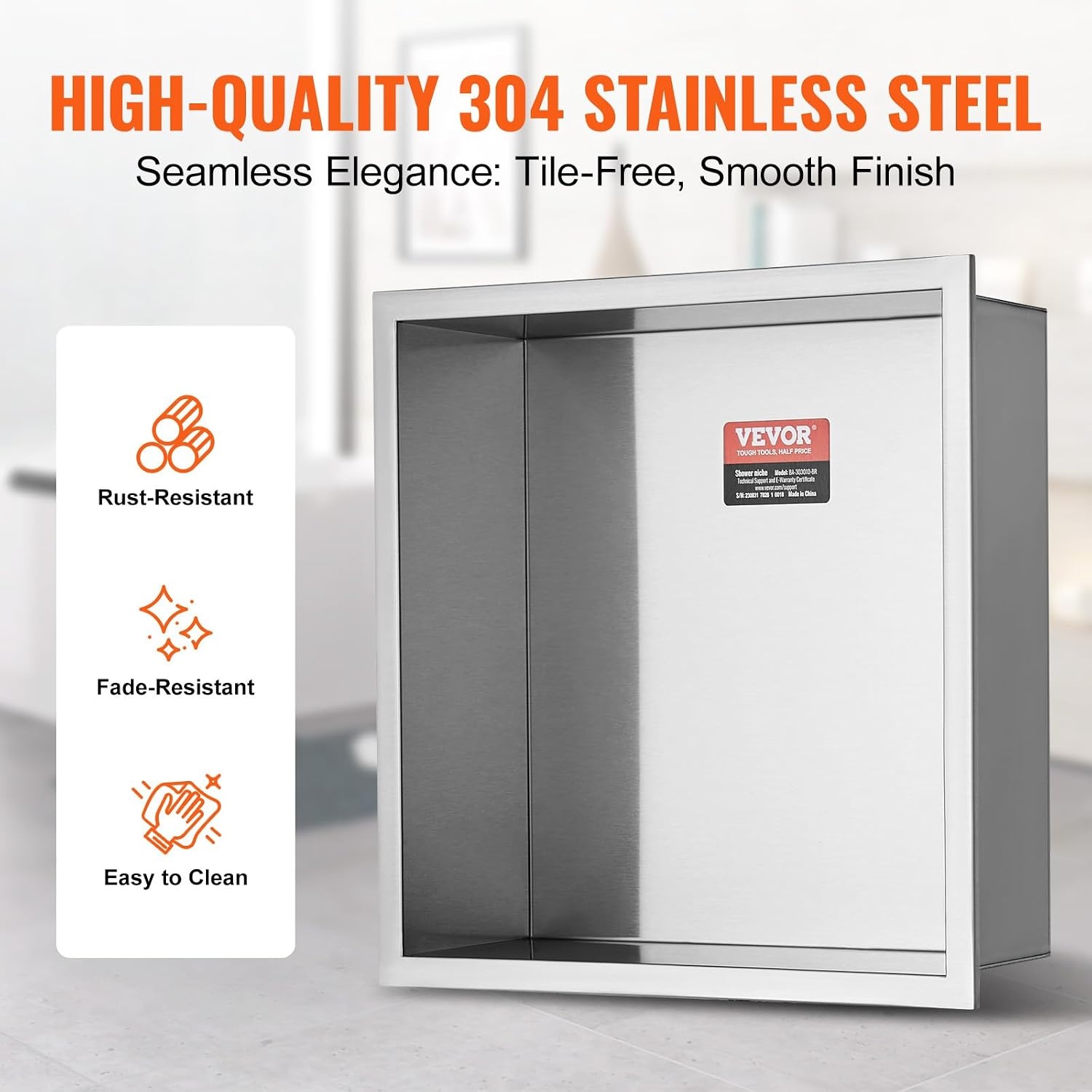 image:imageVEVOR Shower Niche 13 x 25 x 4 inch Recessed Wall Niche HeavyDuty Stainless Steel Modern Soap amp Shampoo Storage Organizer Sealed Waterproof Durable amp Easy to InstallBlack for BathroomSilver