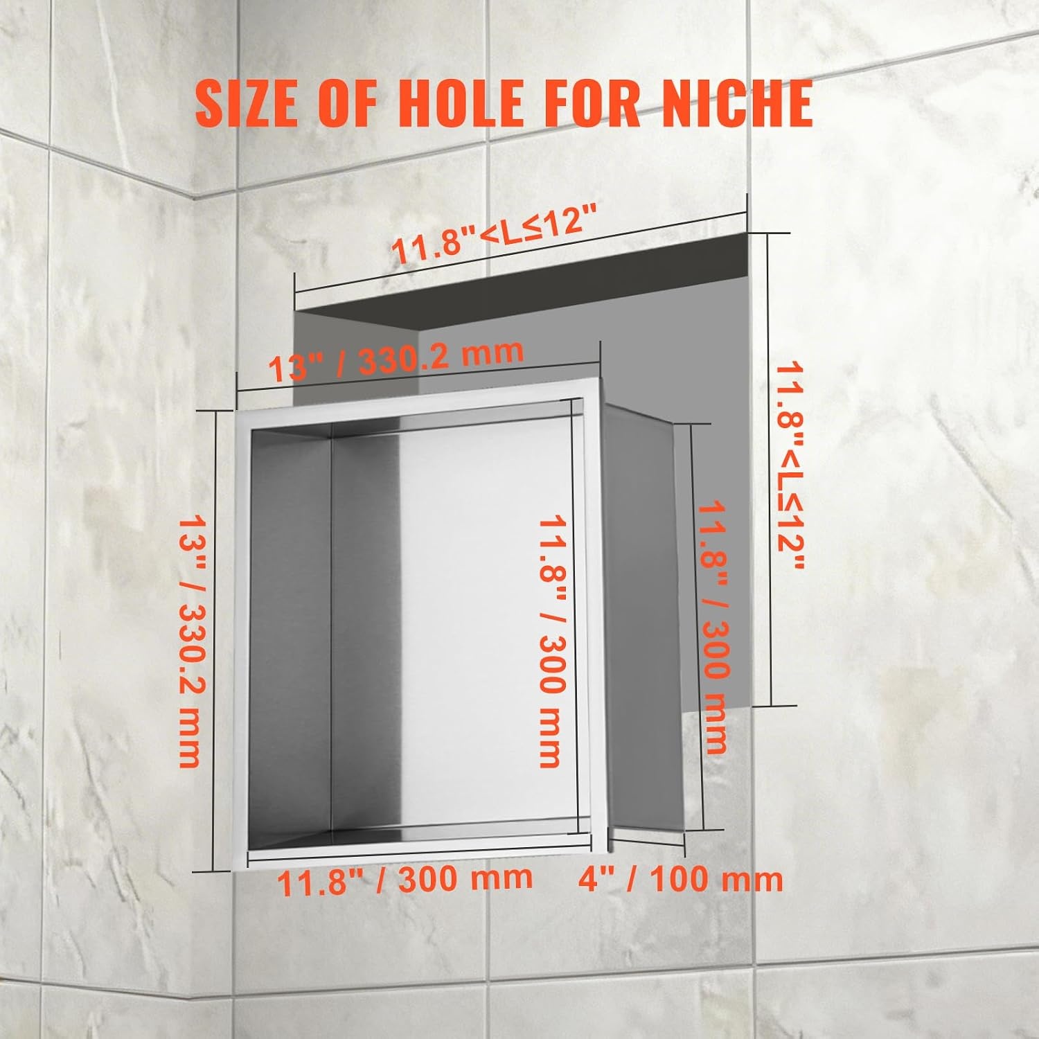 image:imageVEVOR Shower Niche 13 x 25 x 4 inch Recessed Wall Niche HeavyDuty Stainless Steel Modern Soap amp Shampoo Storage Organizer Sealed Waterproof Durable amp Easy to InstallBlack for BathroomSilver