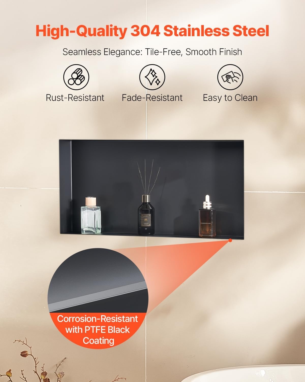 image:imageVEVOR Shower Niche 13 x 25 x 4 inch Recessed Wall Niche HeavyDuty Stainless Steel Modern Soap amp Shampoo Storage Organizer Sealed Waterproof Durable amp Easy to InstallBlack for BathroomBlack