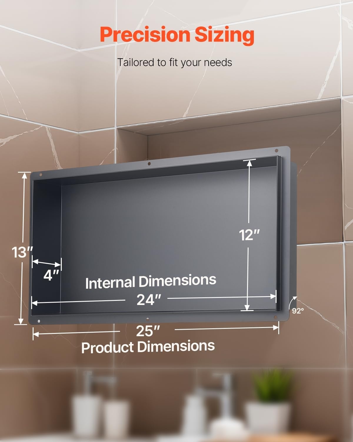 image:imageVEVOR Shower Niche 13 x 25 x 4 inch Recessed Wall Niche HeavyDuty Stainless Steel Modern Soap amp Shampoo Storage Organizer Sealed Waterproof Durable amp Easy to InstallBlack for BathroomBlack