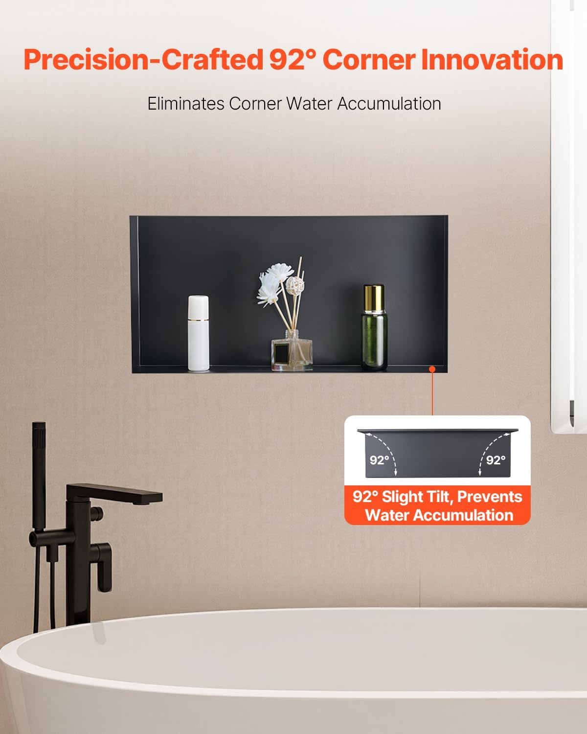image:imageVEVOR Shower Niche 13 x 25 x 4 inch Recessed Wall Niche HeavyDuty Stainless Steel Modern Soap amp Shampoo Storage Organizer Sealed Waterproof Durable amp Easy to InstallBlack for BathroomBlack