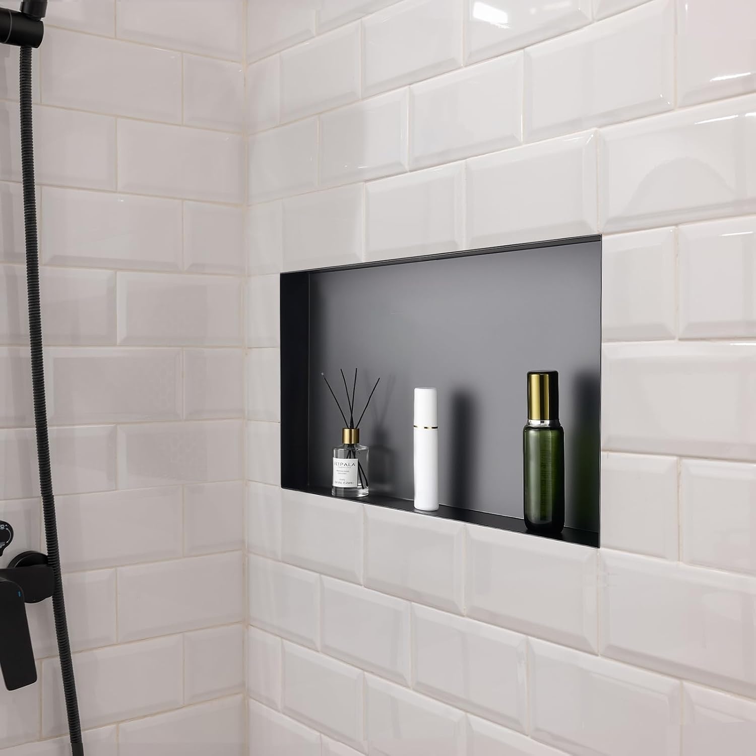 image:imageVEVOR Shower Niche 13 x 25 x 4 inch Recessed Wall Niche HeavyDuty Stainless Steel Modern Soap amp Shampoo Storage Organizer Sealed Waterproof Durable amp Easy to InstallBlack for BathroomBlack